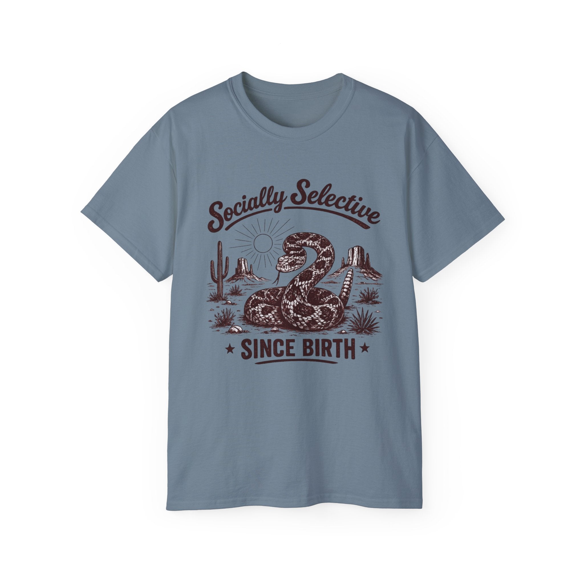 T-Shirt — "Socially Selective Since Birth" Vintage Desert Snake Graphic Tee