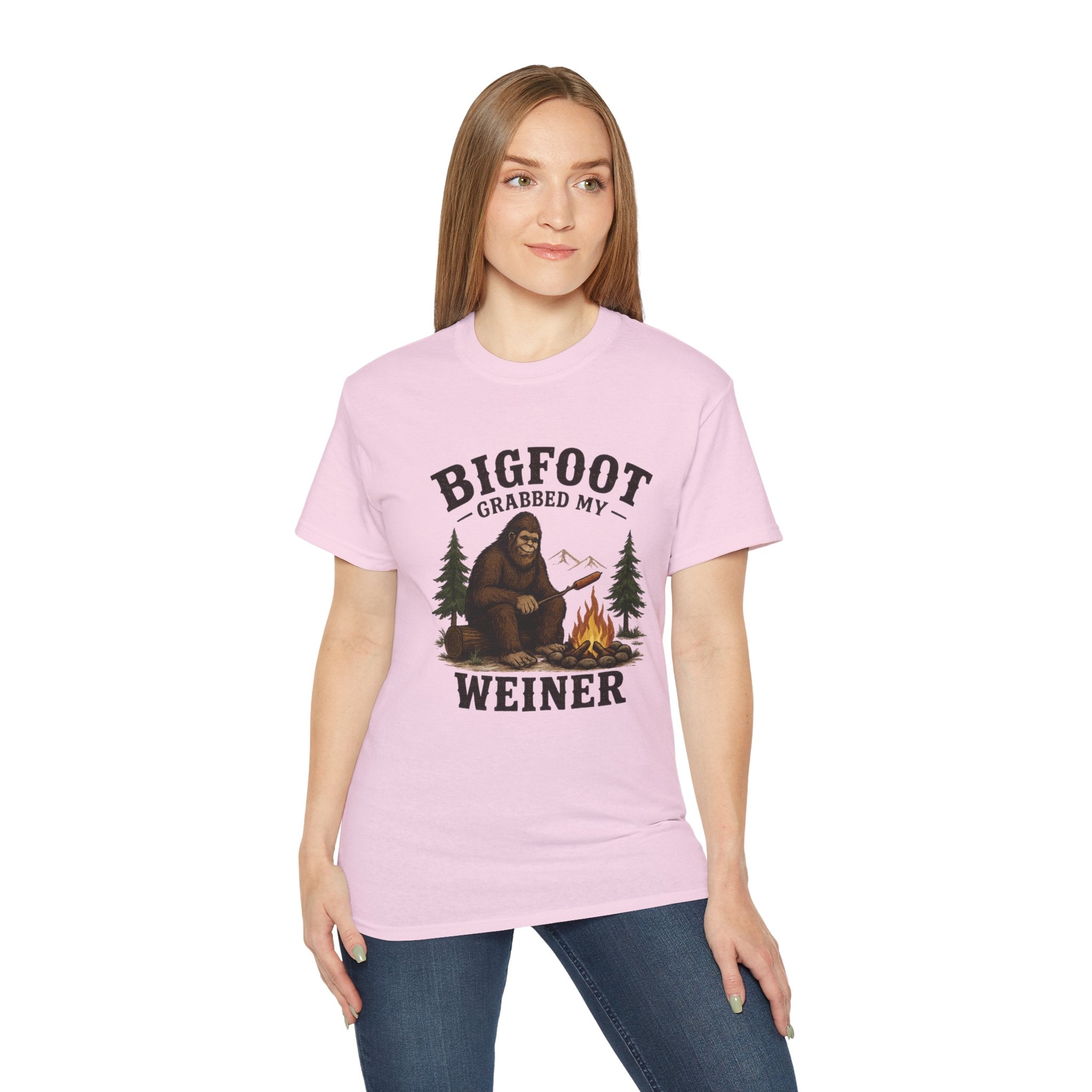 Bigfoot Grabbed My Weiner T-Shirt — Funny Camping Sasquatch Tee