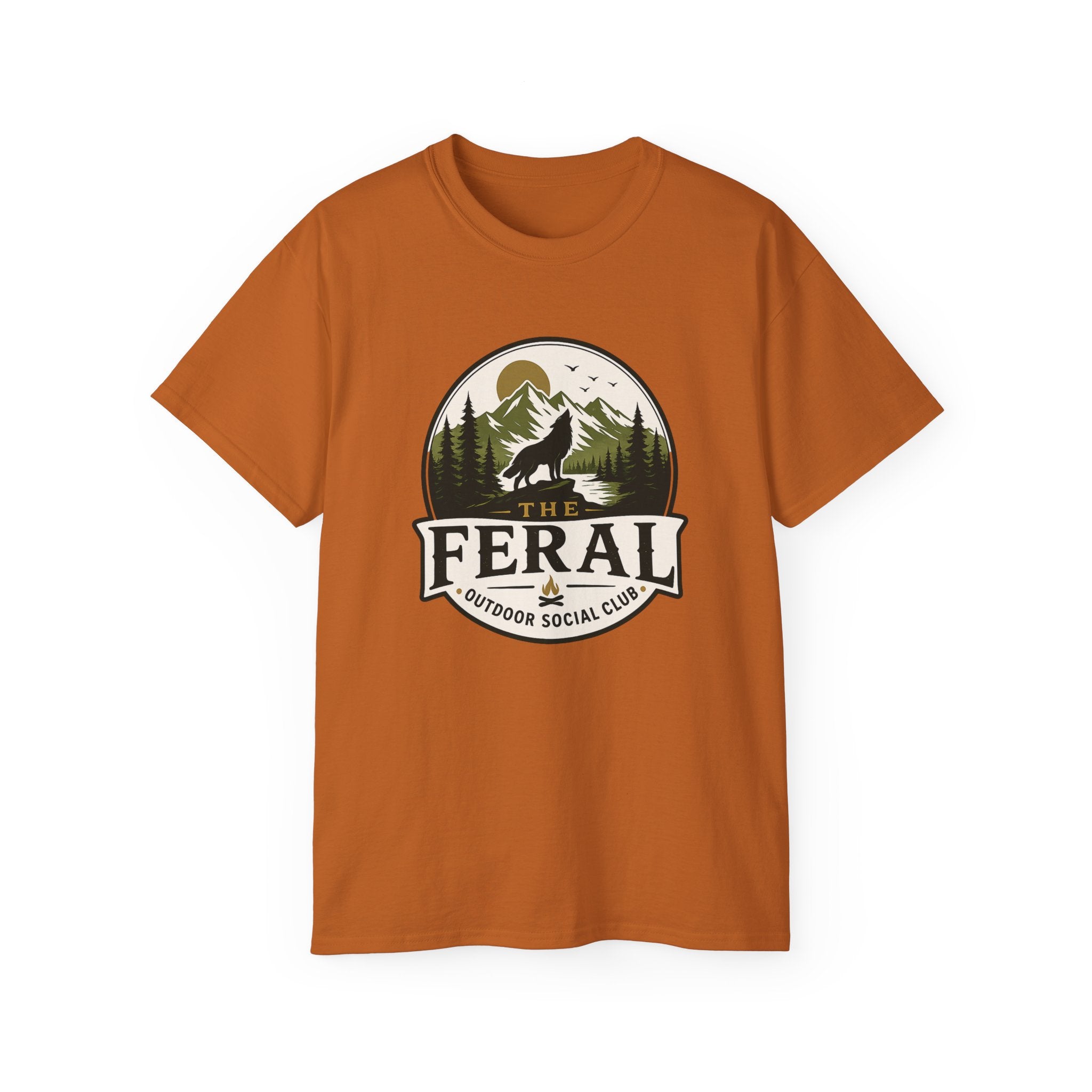 Feral Outdoor Social Club T-Shirt — Wilderness Wolf Logo Tee