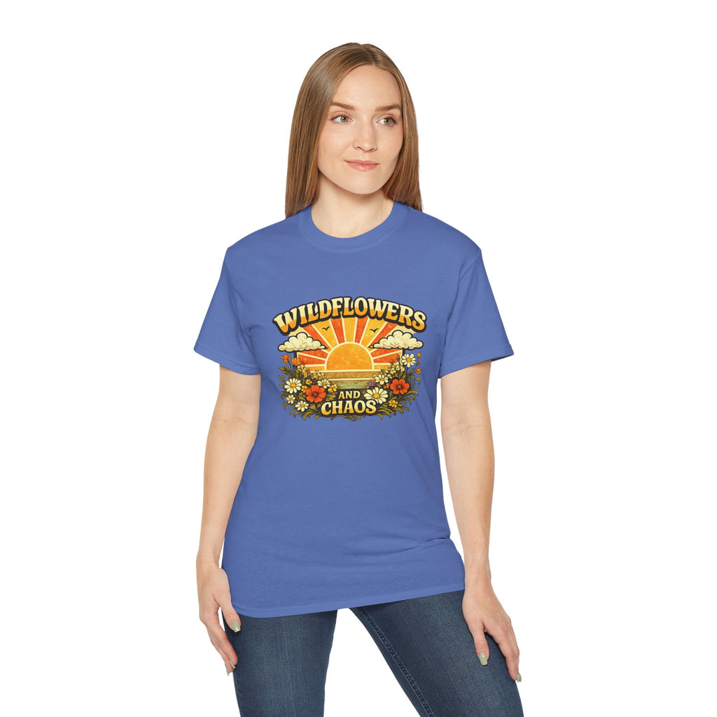 Wildflowers and Chaos Tee — Retro Sunflower Graphic T‑Shirt