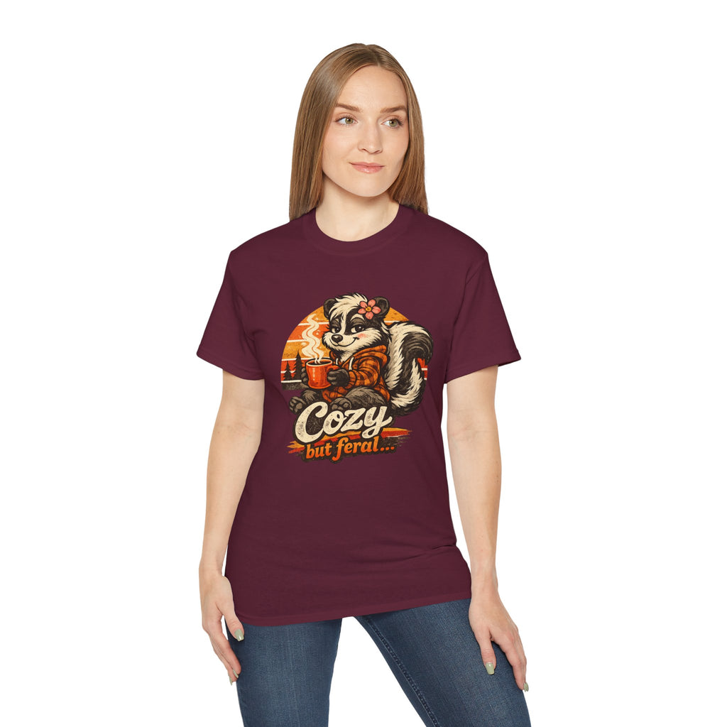 Cozy But Feral Skunk T-Shirt – Cute Retro Autumn Graphic Tee