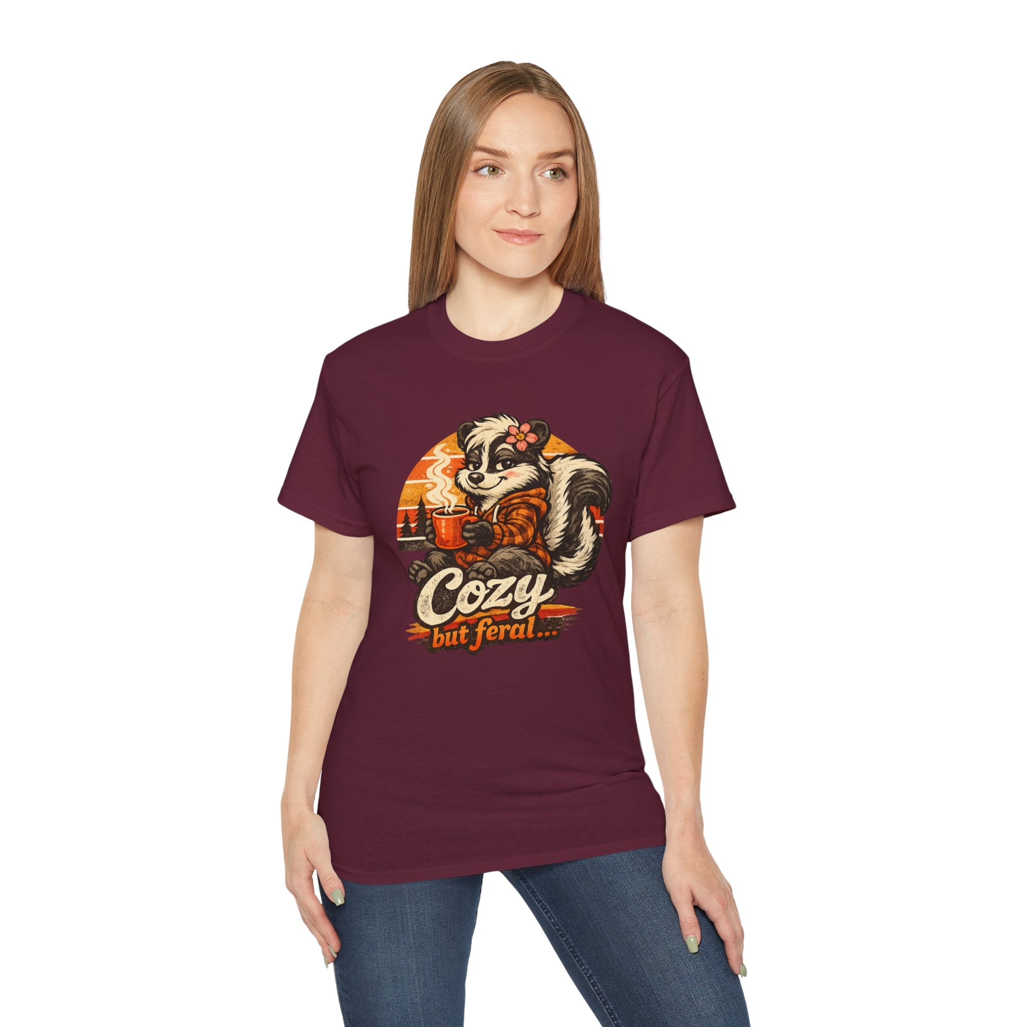 Cozy But Feral Skunk T-Shirt – Cute Retro Autumn Graphic Tee