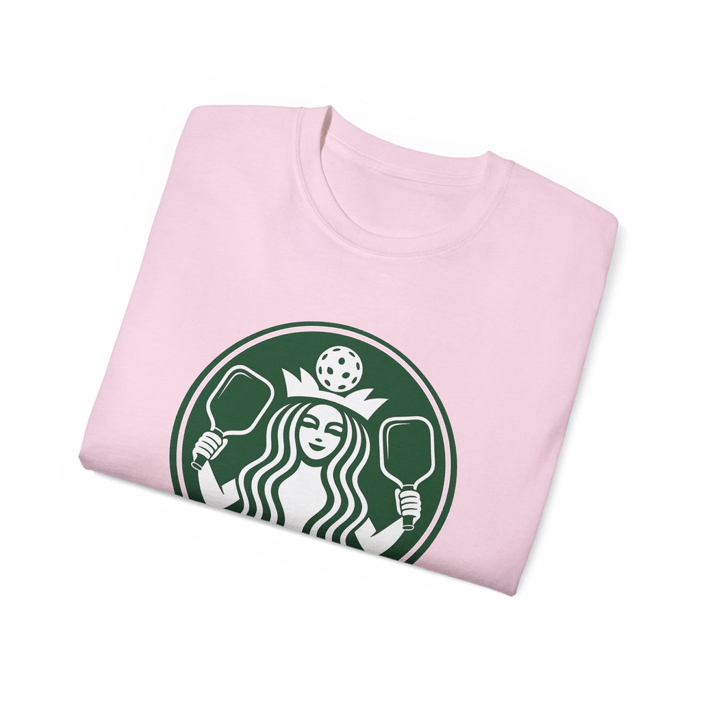 Coffee pickleball Logo Tee — Retro Mermaid Holding paddles Graphic T-Shirt