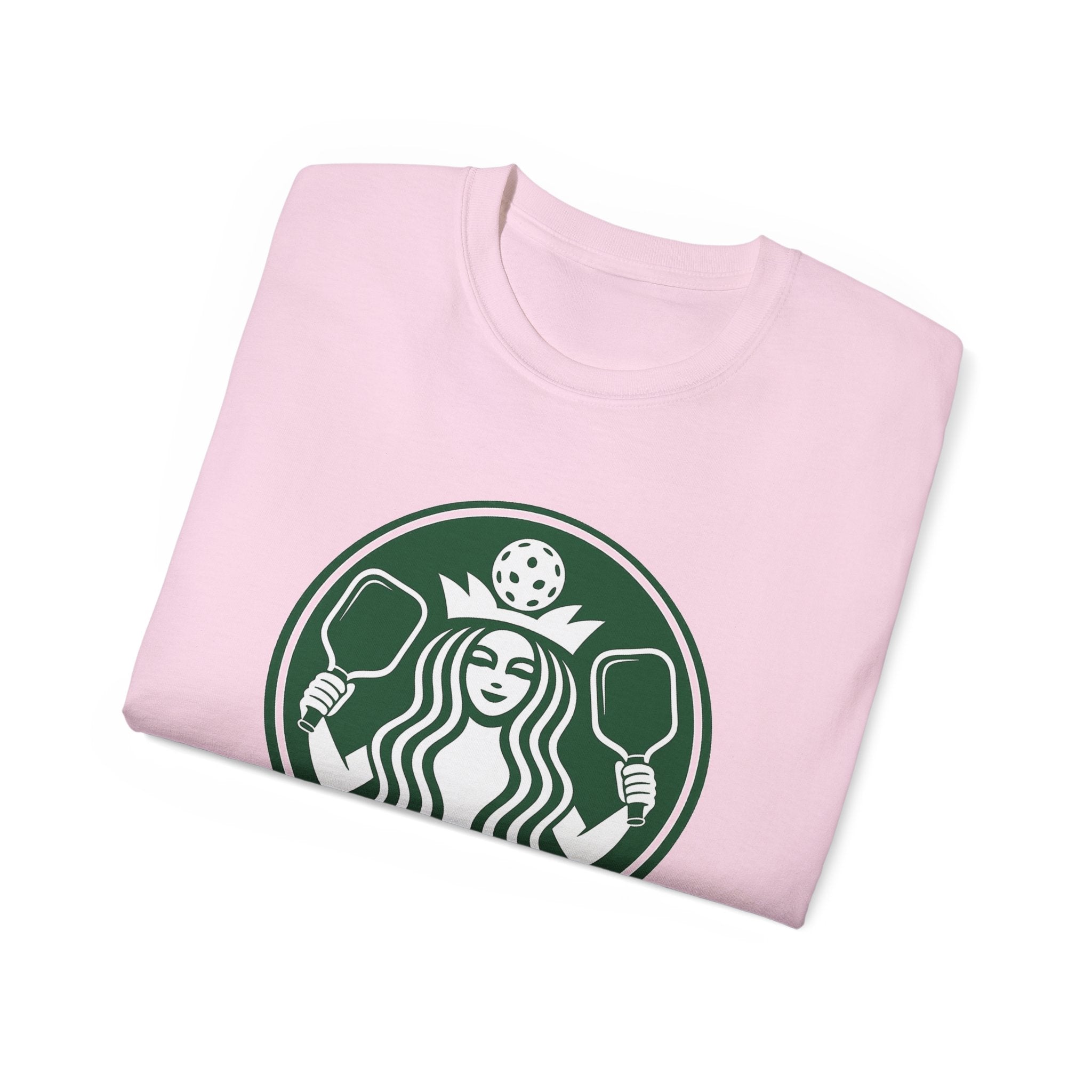 Coffee pickleball Logo Tee — Retro Mermaid Holding paddles Graphic T-Shirt