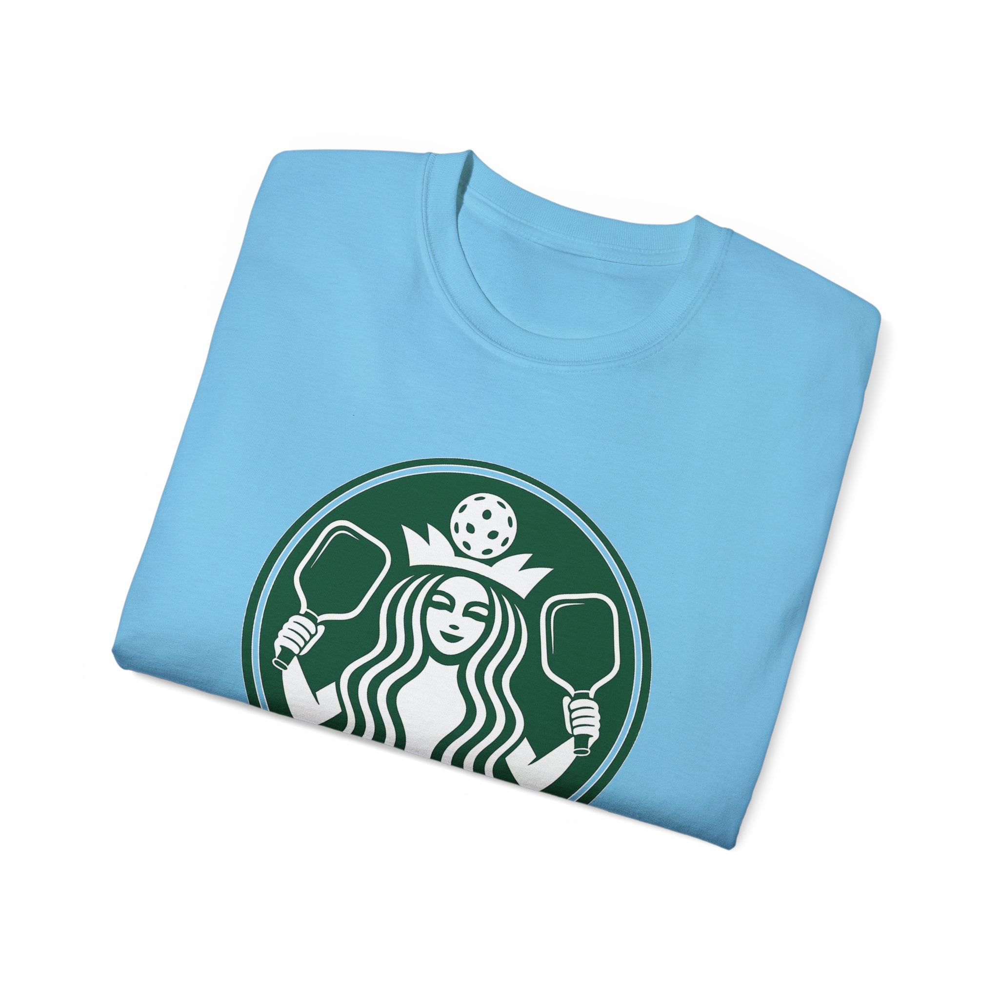 Coffee pickleball Logo Tee — Retro Mermaid Holding paddles Graphic T-Shirt