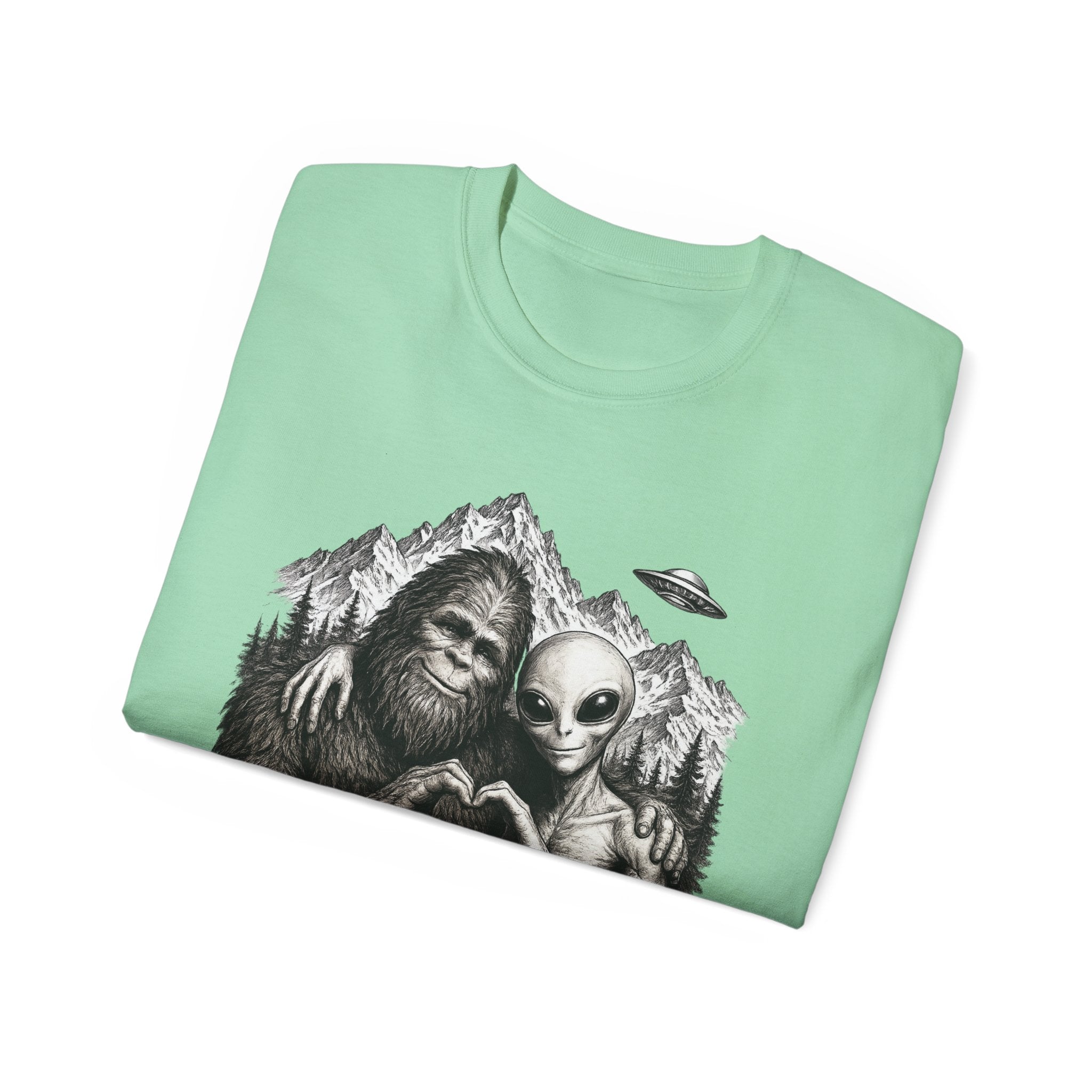 Love Is Love Tee — Bigfoot & Alien Heart Graphic T-Shirt