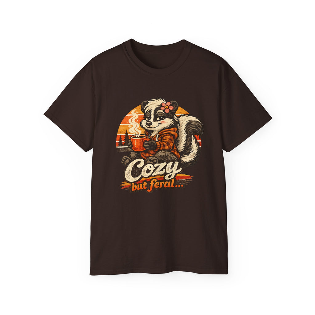 Cozy But Feral Skunk T-Shirt – Cute Retro Autumn Graphic Tee