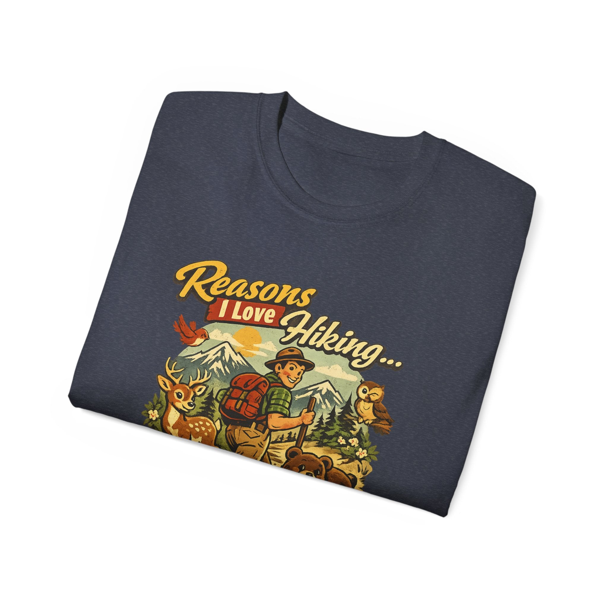 Hiking T-Shirt — Men’s "Reasons I Love Hiking... It Keeps Me From Being Charged For Murder" Vintage Outdoor Tee