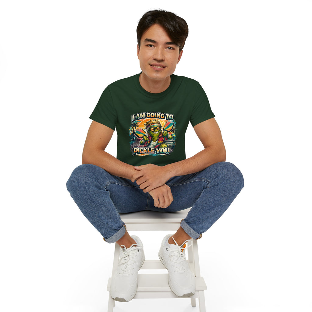 I Am Going To Pickle You Tee — Funny Pickleball Character Graphic T-Shirt