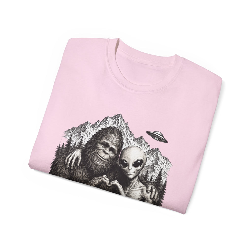 Love Is Love Tee — Bigfoot & Alien Heart Graphic T-Shirt