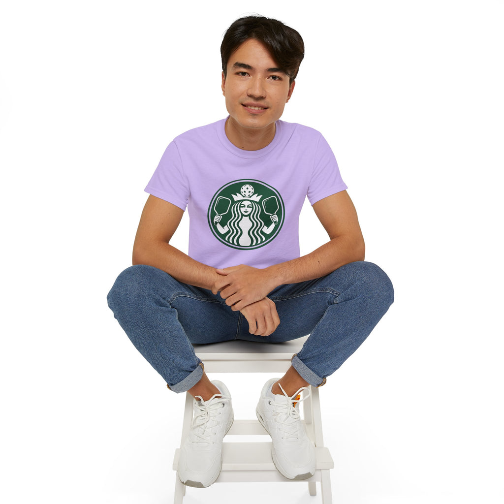 Coffee pickleball Logo Tee — Retro Mermaid Holding paddles Graphic T-Shirt
