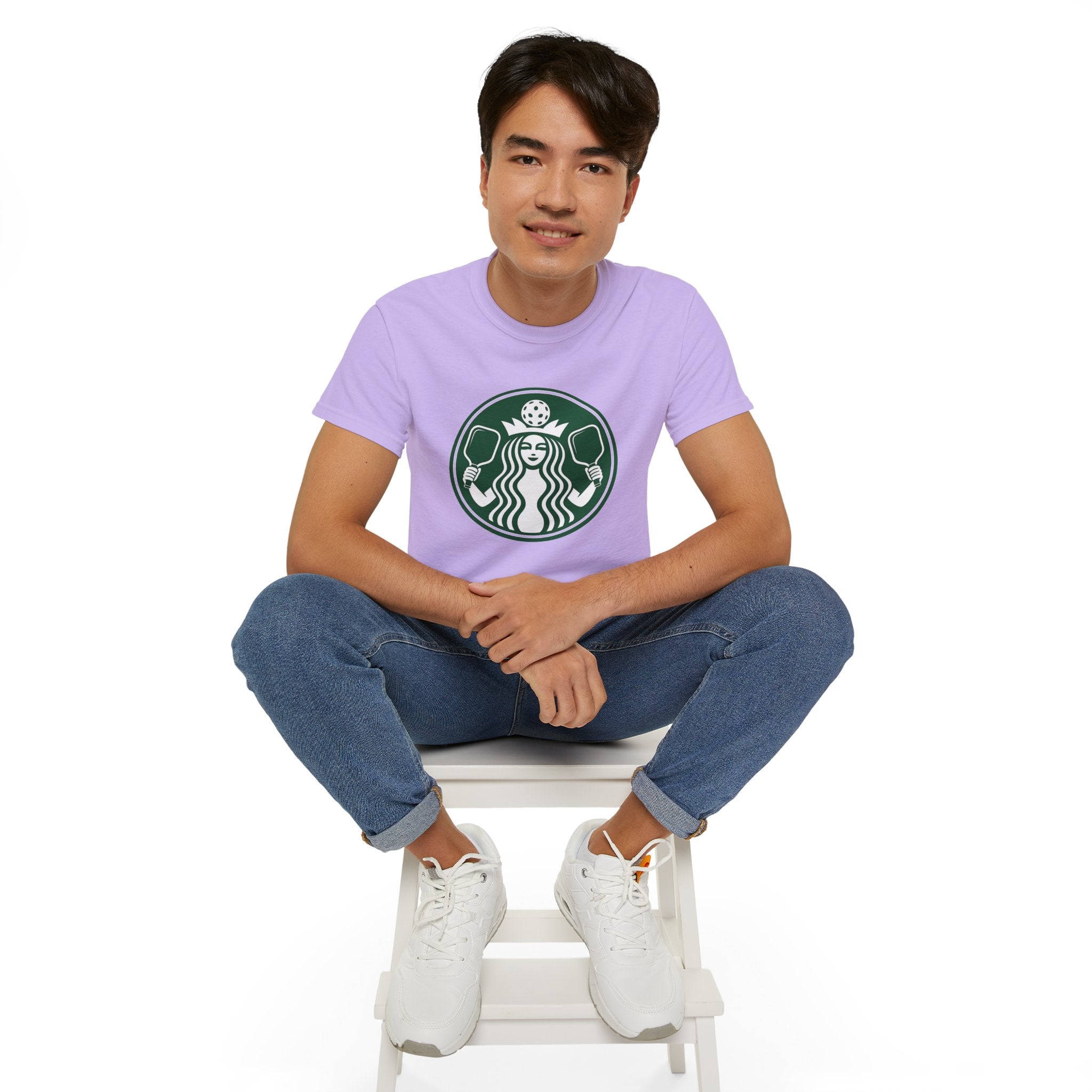 Coffee pickleball Logo Tee — Retro Mermaid Holding paddles Graphic T-Shirt