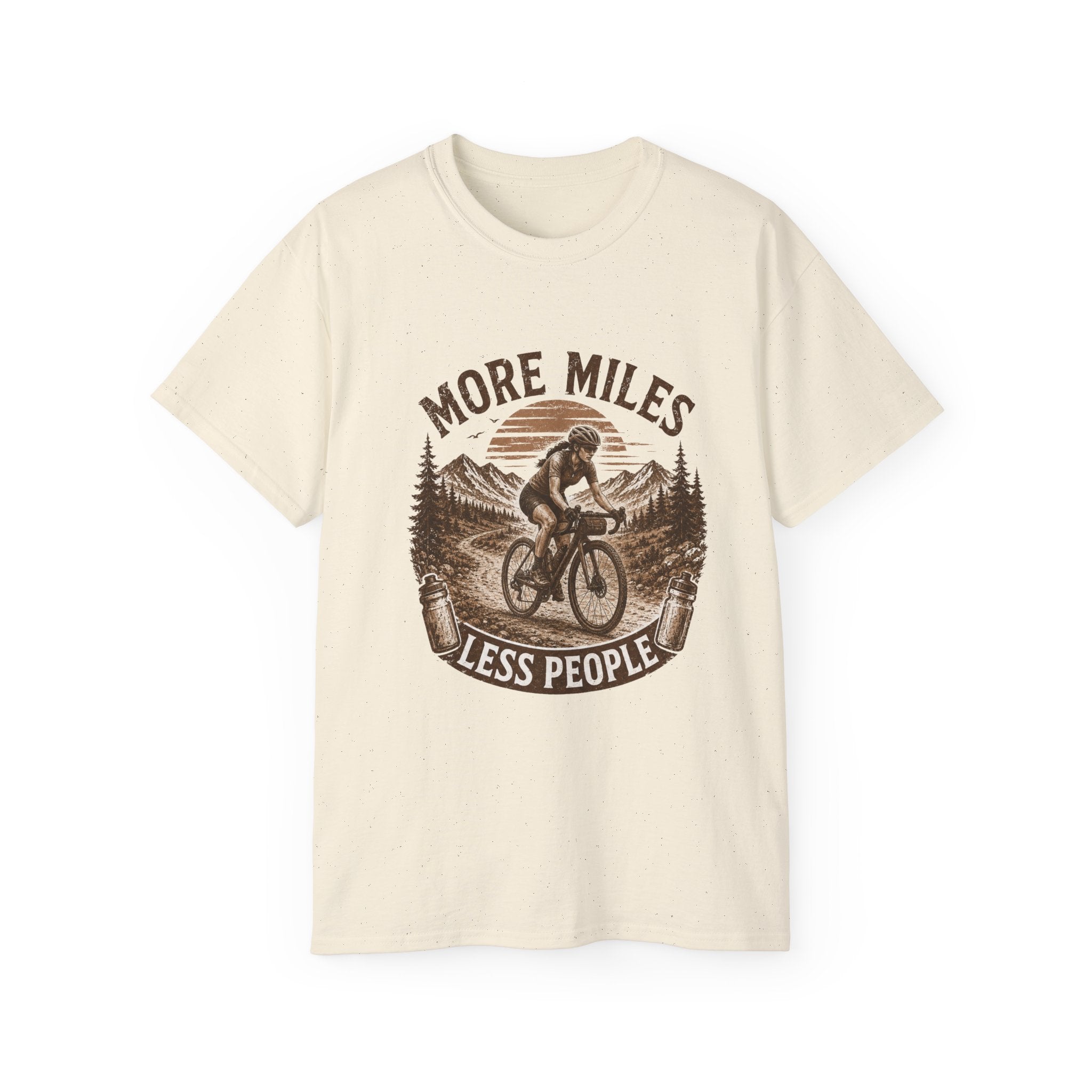 Women’s Gravel Cycling Tee — "More Miles Less People" Gravel Biker Shirt