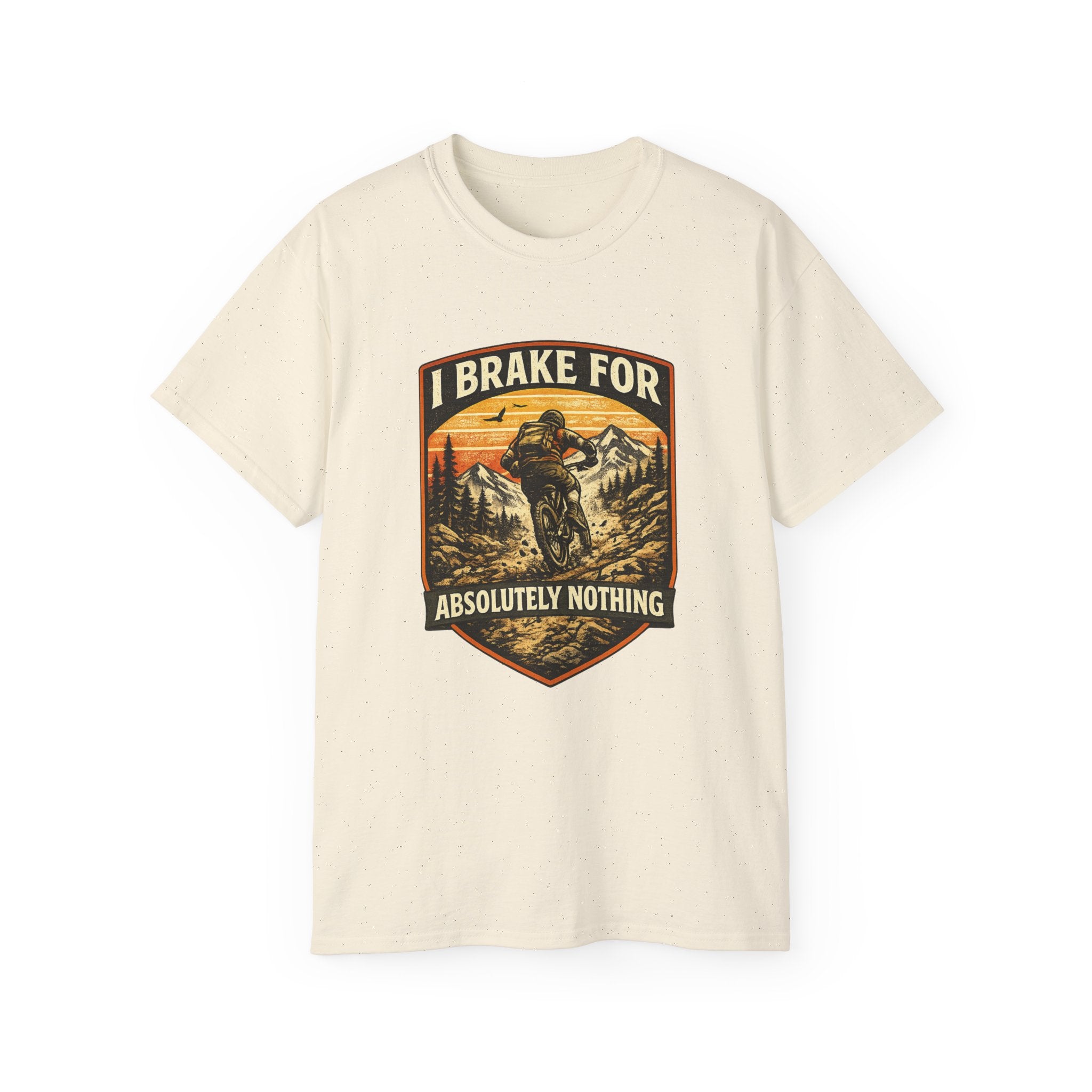 Mountain biking Tee Shirt — "I Brake for Absolutely Nothing" Vintage Rider Tee