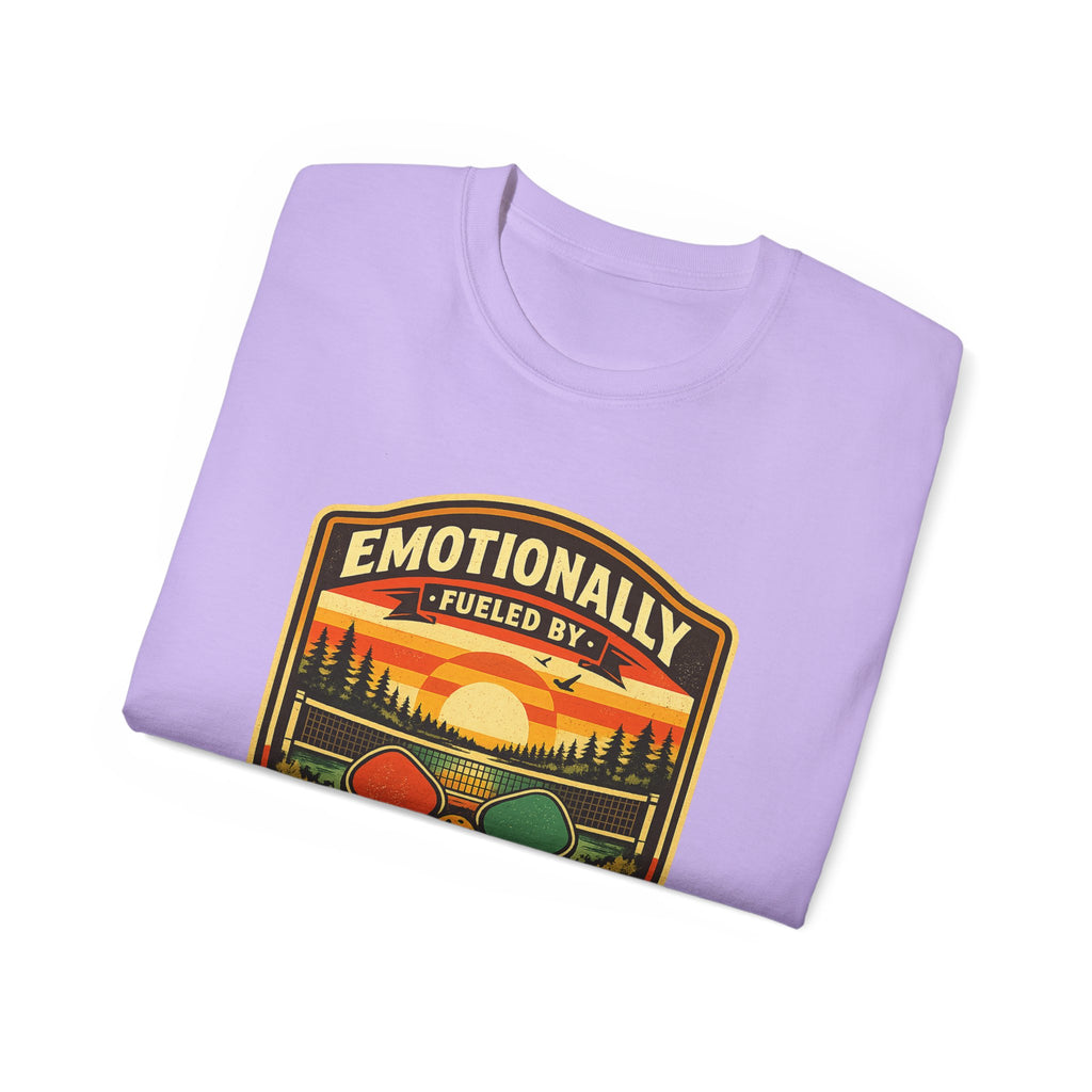 Pickleball Sunset Badge T‑Shirt  Emotionally Fueled by Pickleball