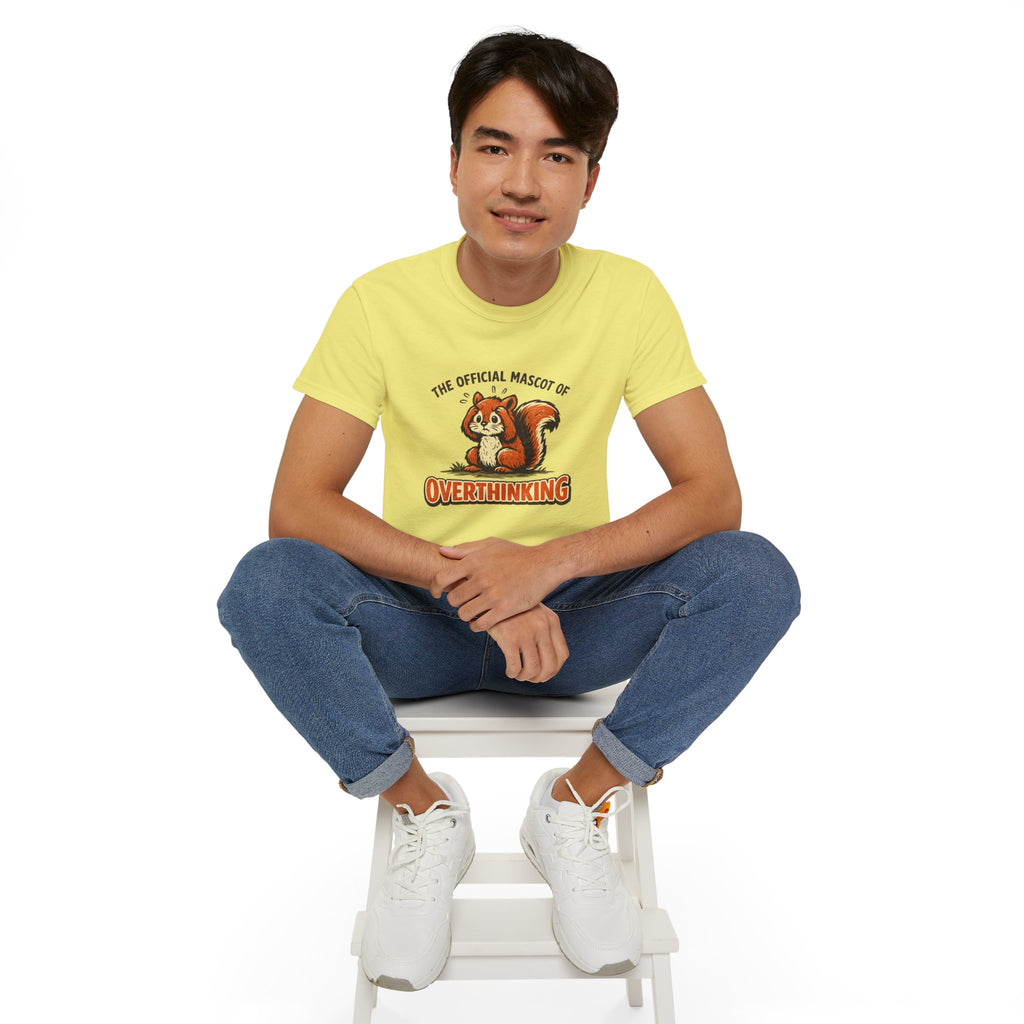 Overthinking Mascot T-Shirt — Cute Retro Squirrel Graphic Tee