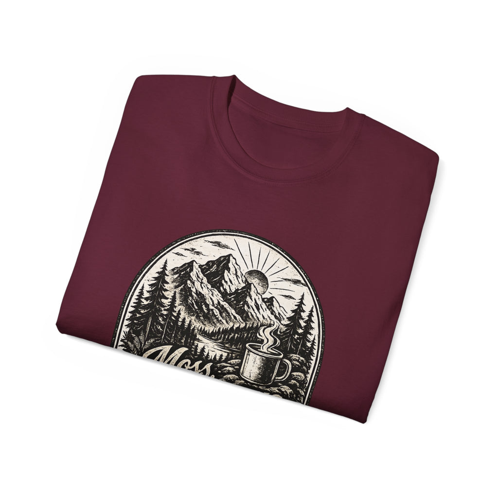 Moss, Mountains & Morning Coffee T-Shirt — Vintage Camping Coffee Tee