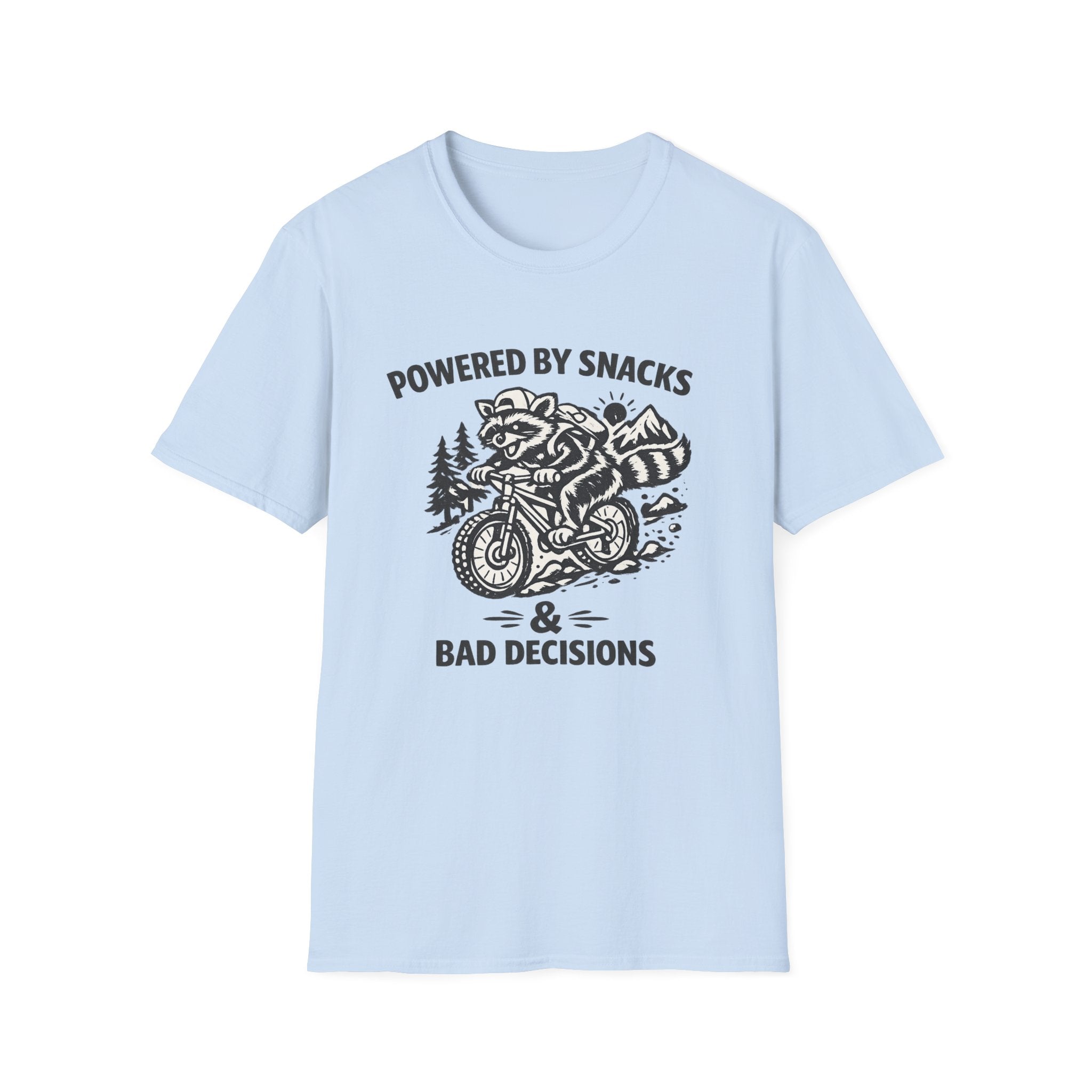 Mountain biking Tee Shirt  Powered by Snacks and Bad Decisions Graphic Tee