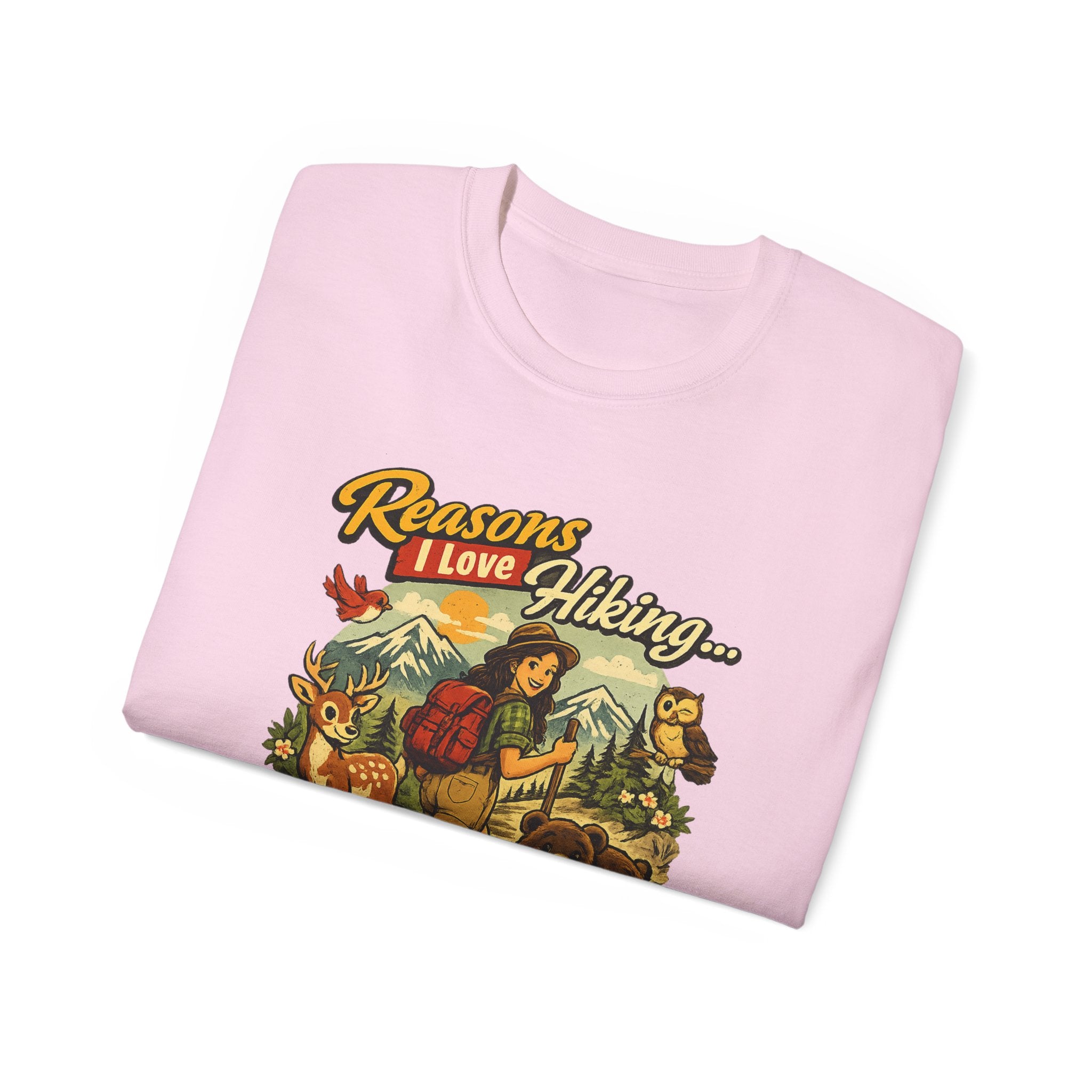 Hiking T-Shirt — "Reasons I Love Hiking... It Keeps Me From Being Charged For Murder" Retro Outdoor Tee