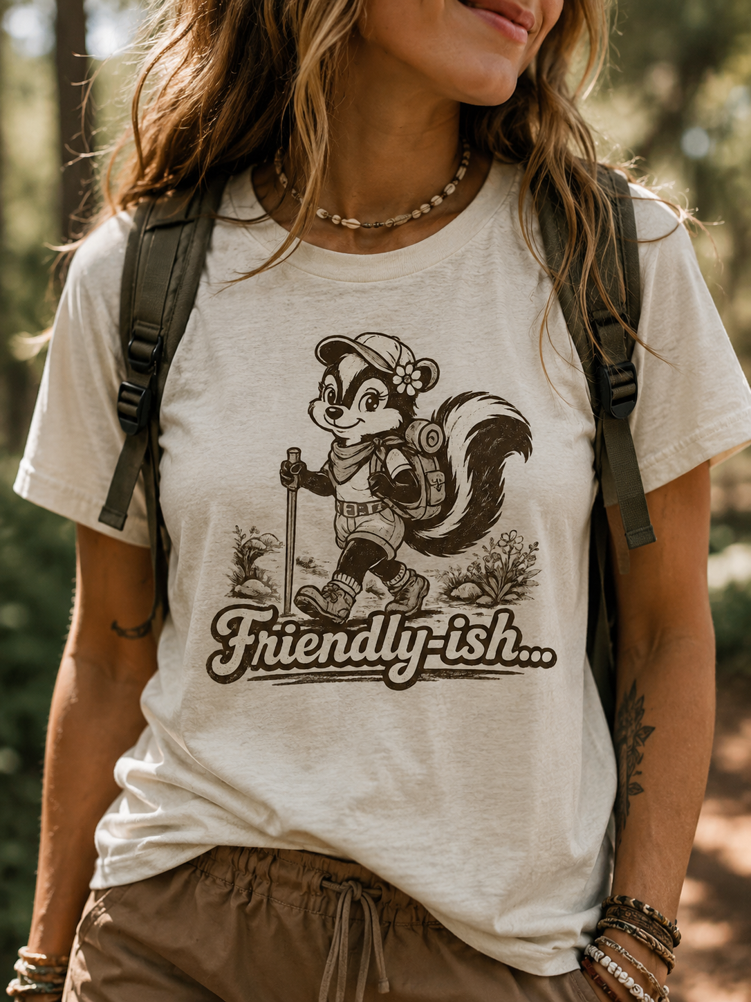 Friendly-ish Woman's Hiking Skunk Tee — Retro Outdoors Graphic T-Shirt