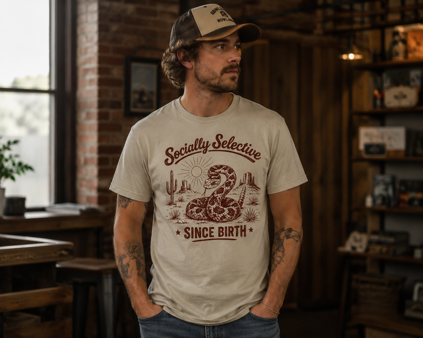 T-Shirt — "Socially Selective Since Birth" Vintage Desert Snake Graphic Tee