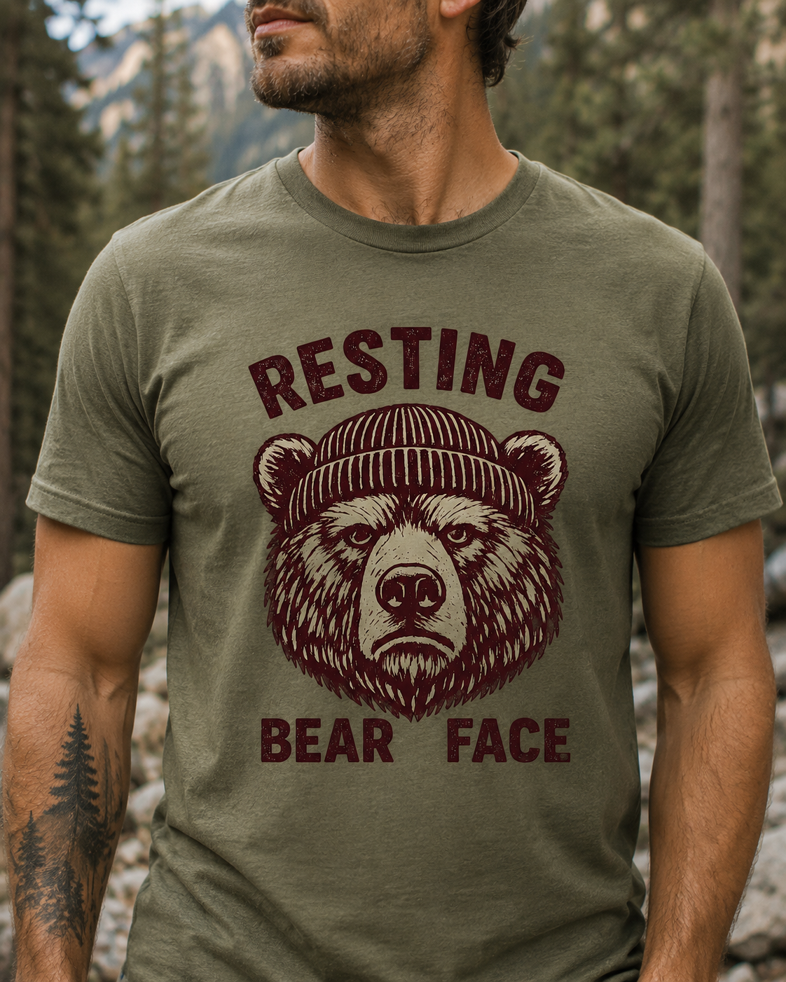 "Resting Bear Face" Graphic Tee, Funny Bear Illustration