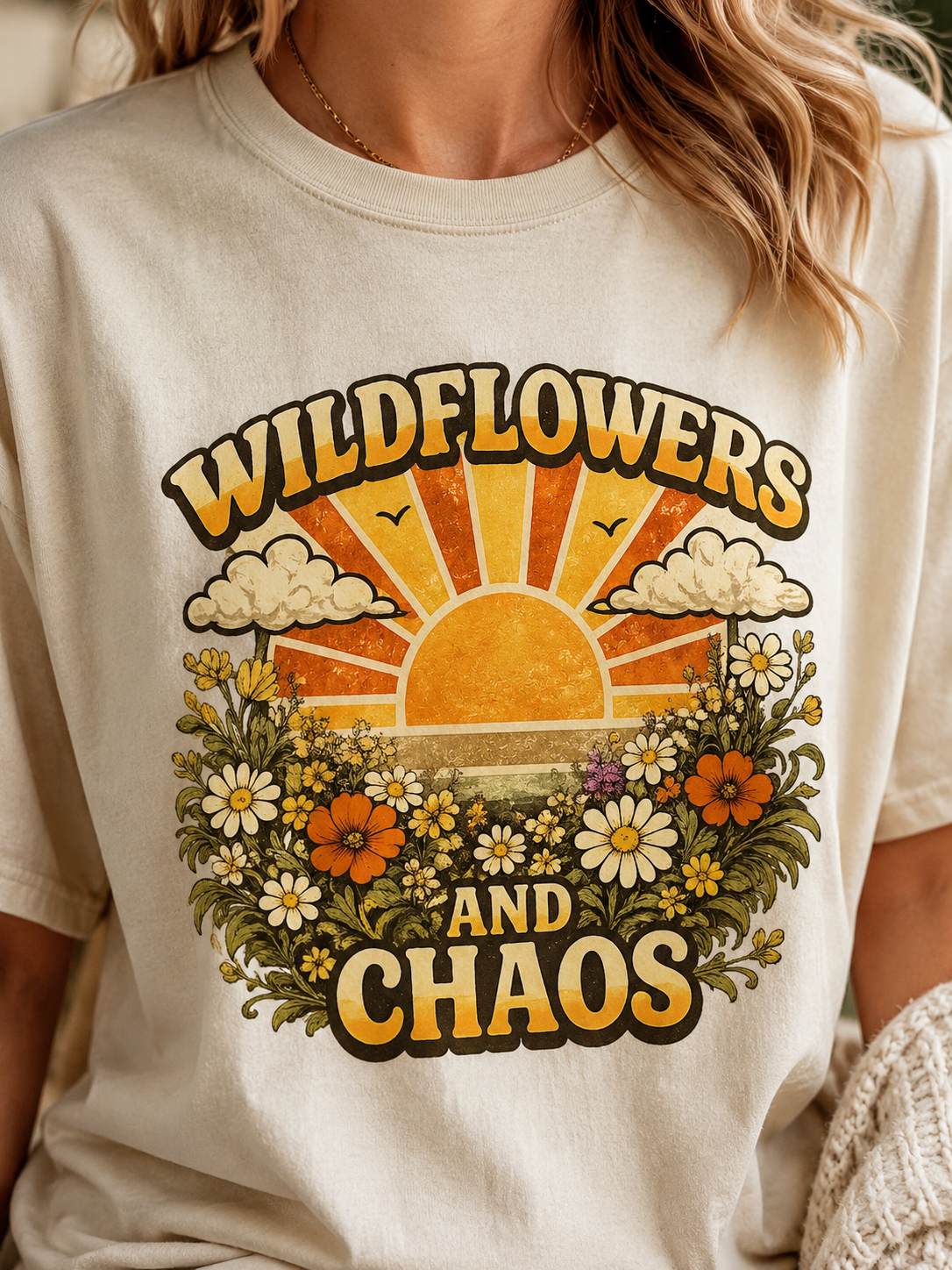 Wildflowers and Chaos Tee — Retro Sunflower Graphic T‑Shirt