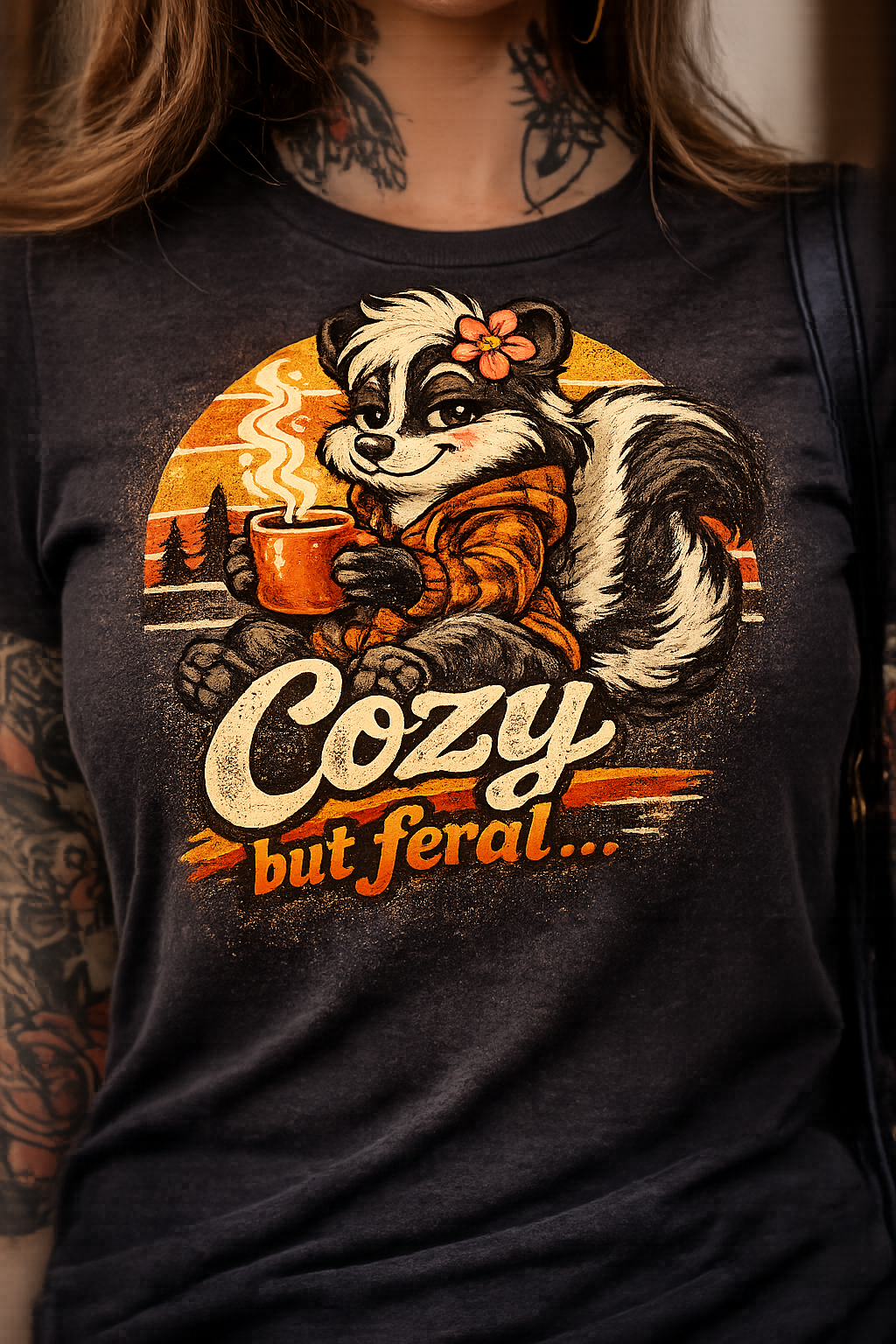 Cozy But Feral Skunk T-Shirt – Cute Retro Autumn Graphic Tee