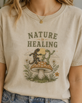 Nature Is Healing T‑Shirt — Retro Mushroom & frog lizard Graphic Tee