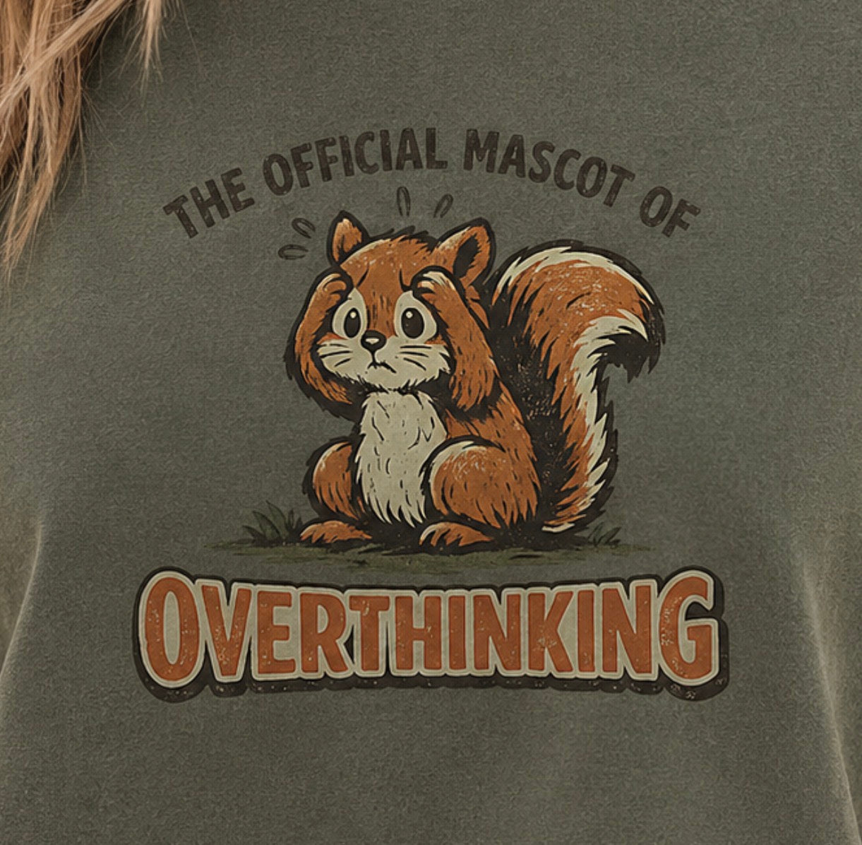 Overthinking Mascot T-Shirt — Cute Retro Squirrel Graphic Tee