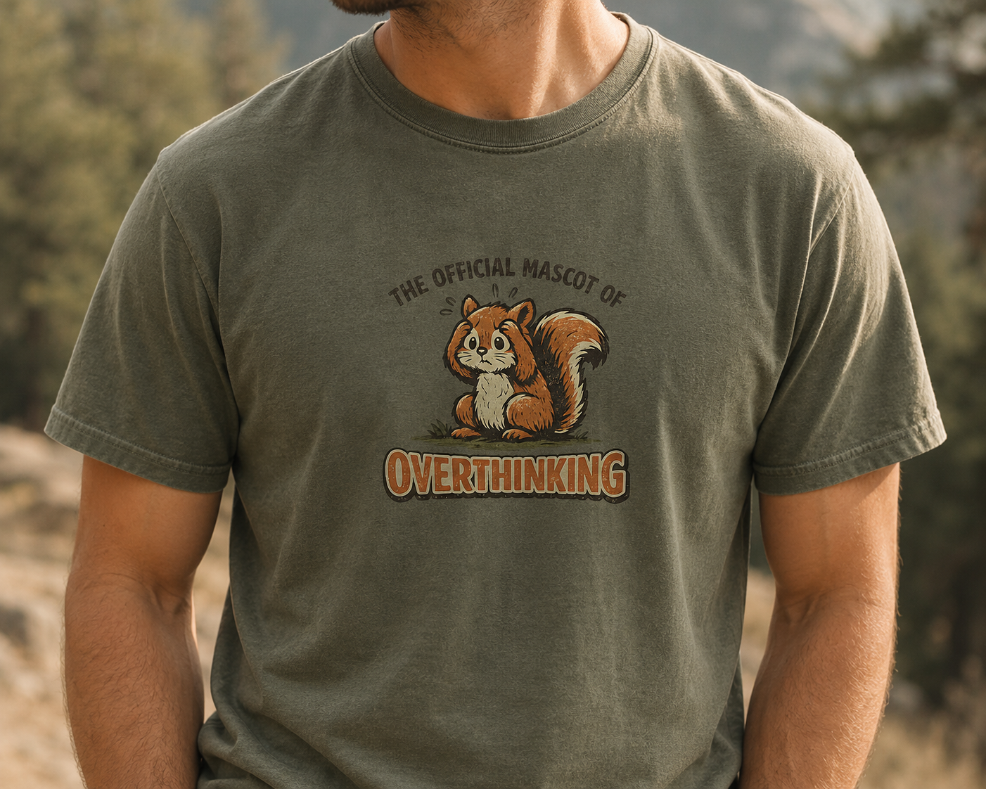 Overthinking Mascot T-Shirt — Cute Retro Squirrel Graphic Tee