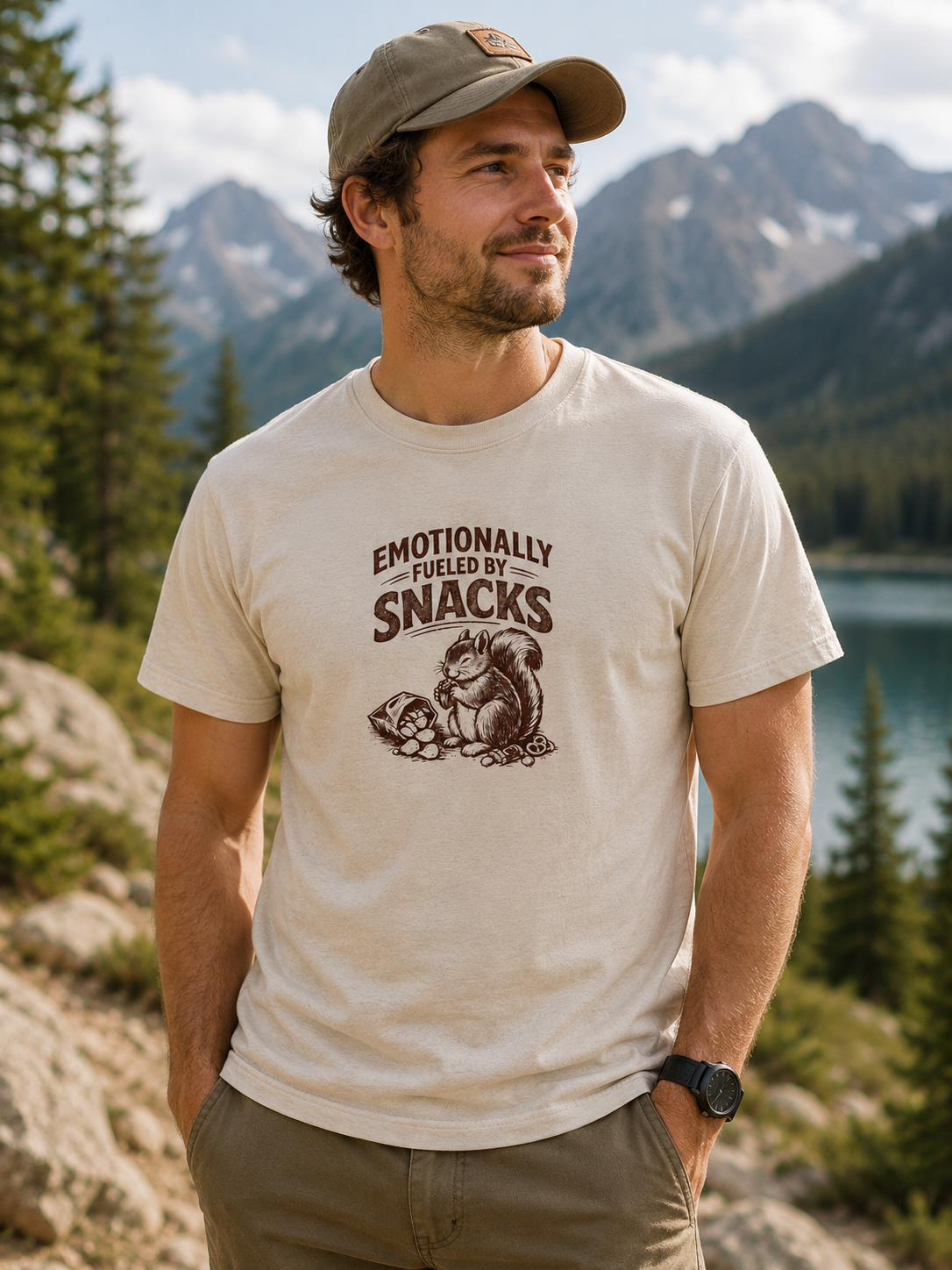 Emotionally Fueled by Snacks T-Shirt — Cute Squirrel Snack Graphic Tee