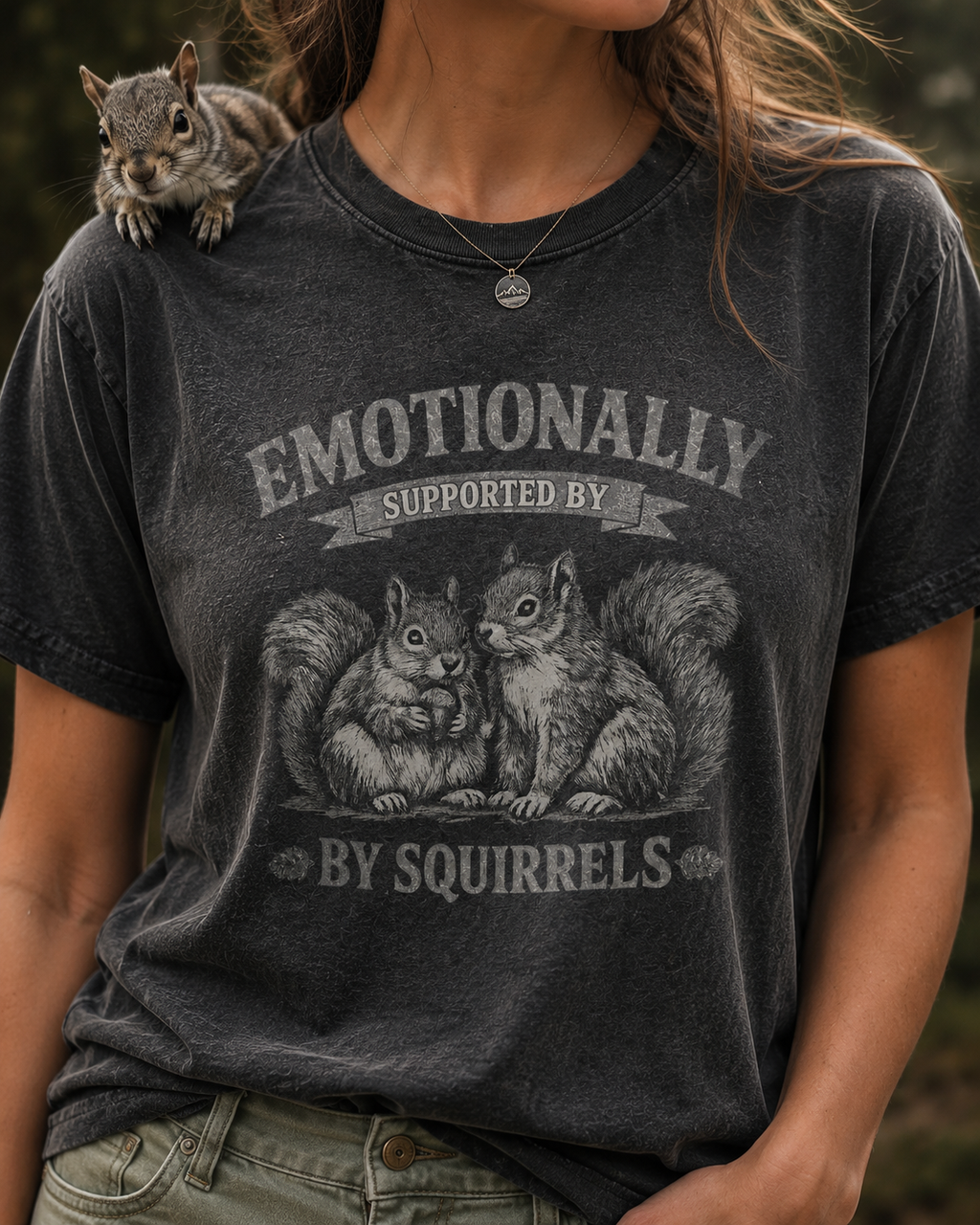 T-Shirt — "Emotionally Supported by Squirrels" Vintage Graphic Tee