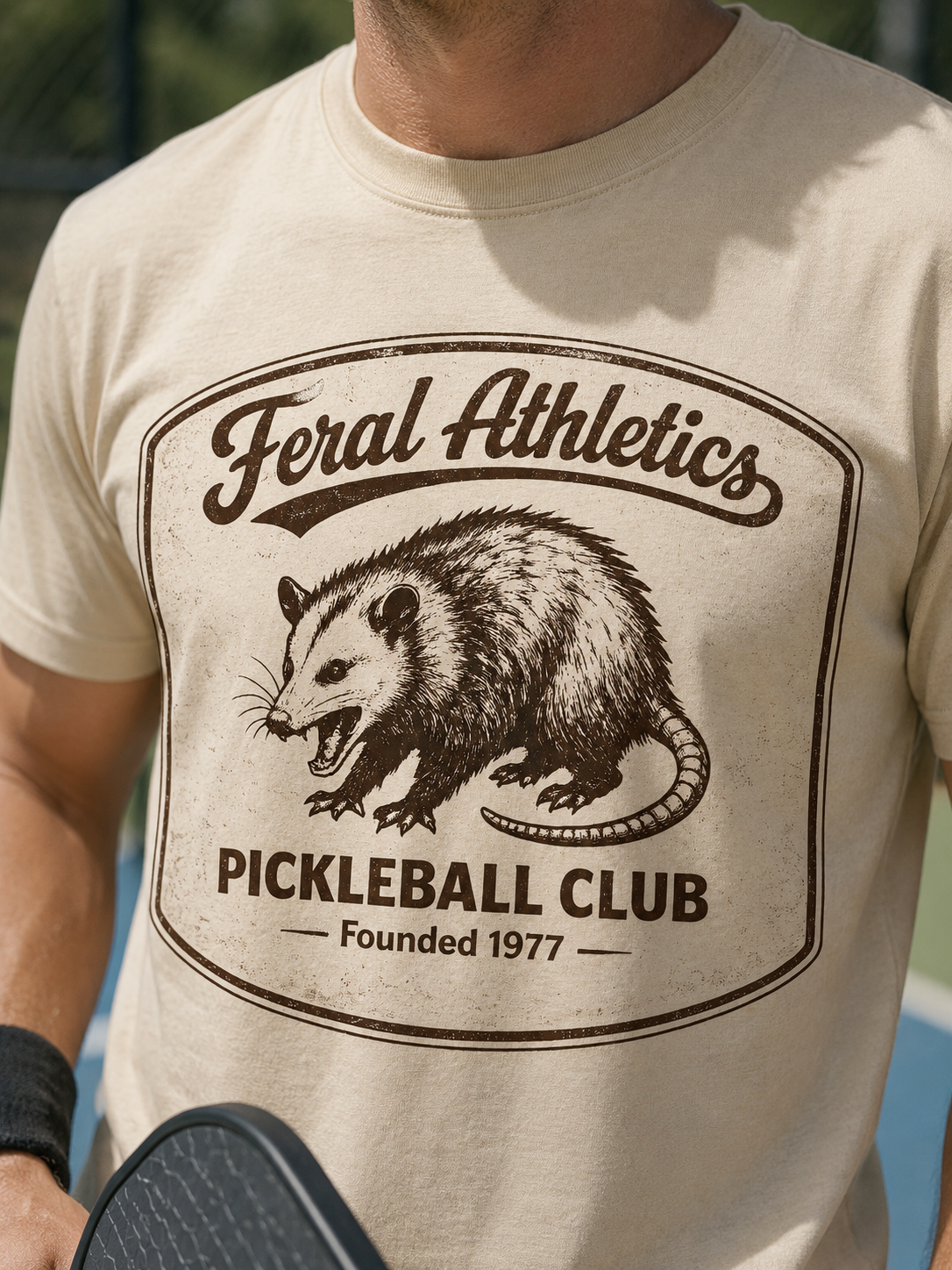 Pickleball Club Tee — "Feral Athletics" Vintage Possum Design