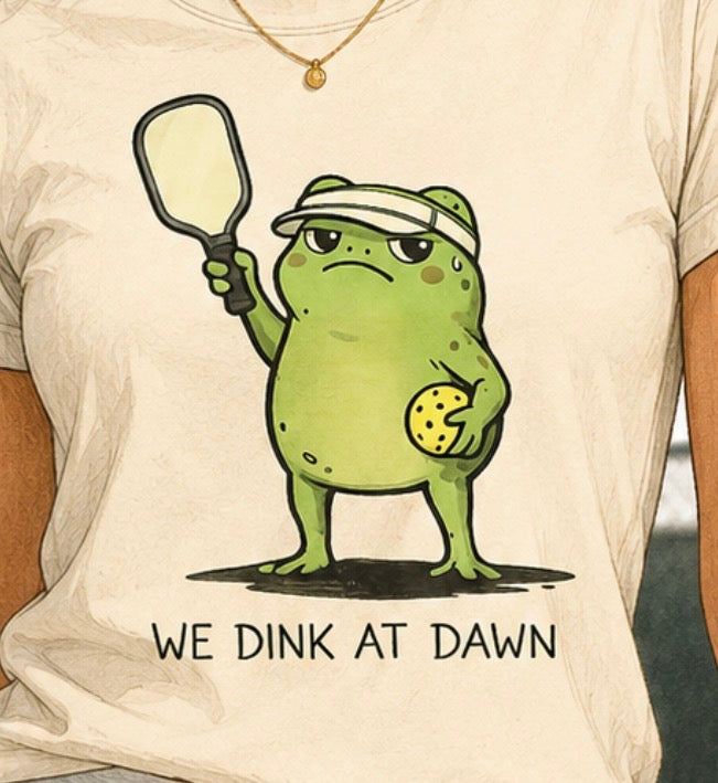 “We Drink at Dawn” Funny Pickleball T-Shirt — Cute Drunk Pickleball Graphic Tee