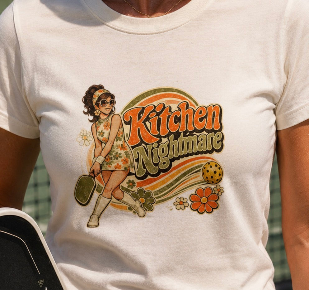 Kitchen Nightmare Retro Tee — Vintage Pinup Pickleball Graphic Shirt