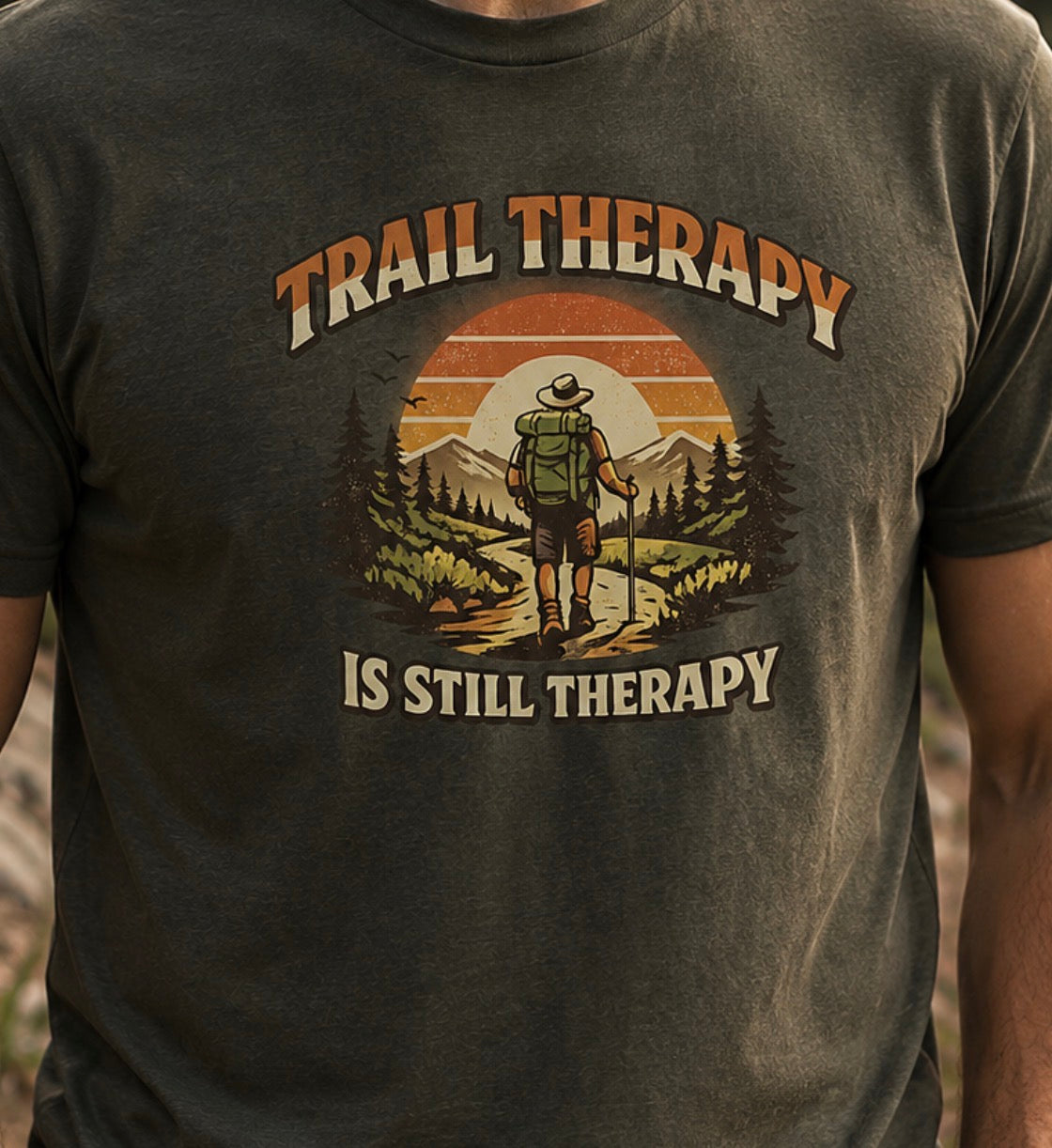 Men’s Trail Therapy T-Shirt — 'Trail Therapy Is Still Therapy' Male Hiking Graphic Tee