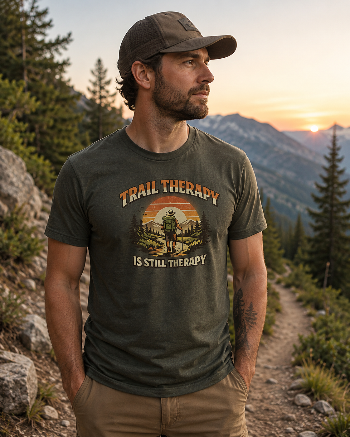 Men’s Trail Therapy T-Shirt — 'Trail Therapy Is Still Therapy' Male Hiking Graphic Tee