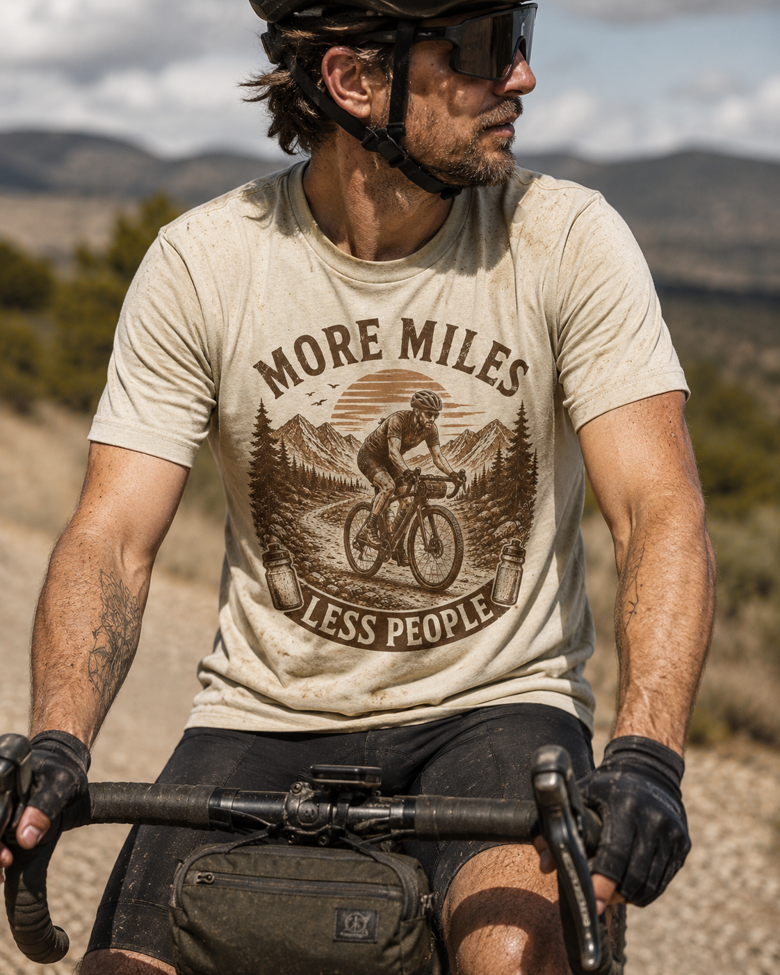 Gravel Cycling T‑Shirt — "More Miles, Less People" Gravel Bike Tee