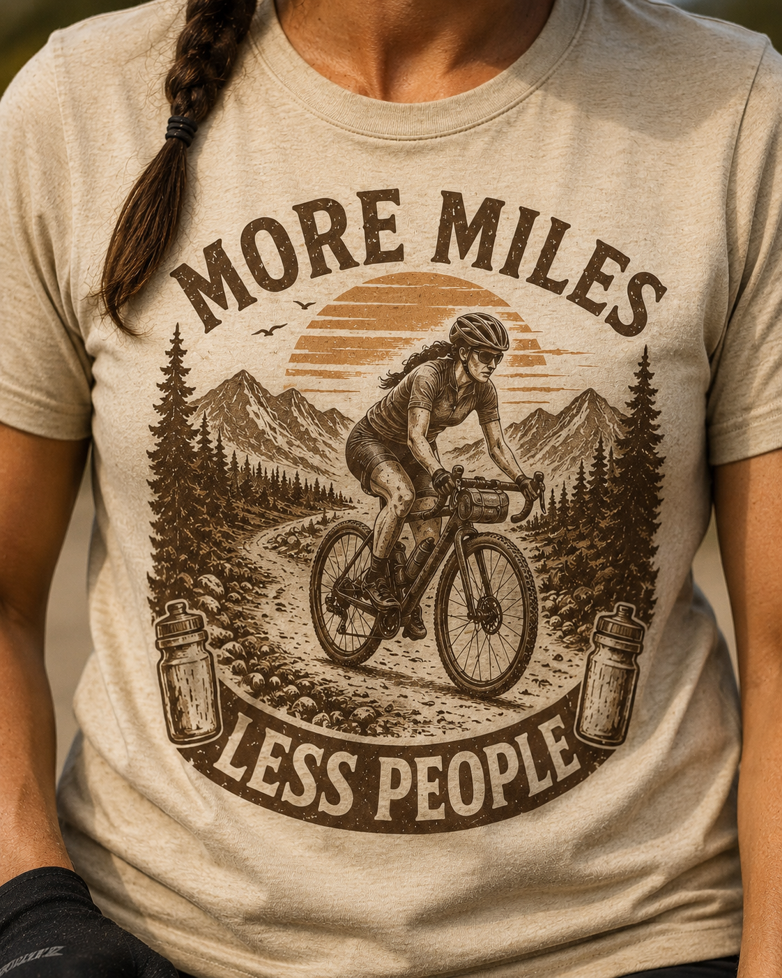 Women’s Gravel Cycling Tee — "More Miles Less People" Gravel Biker Shirt