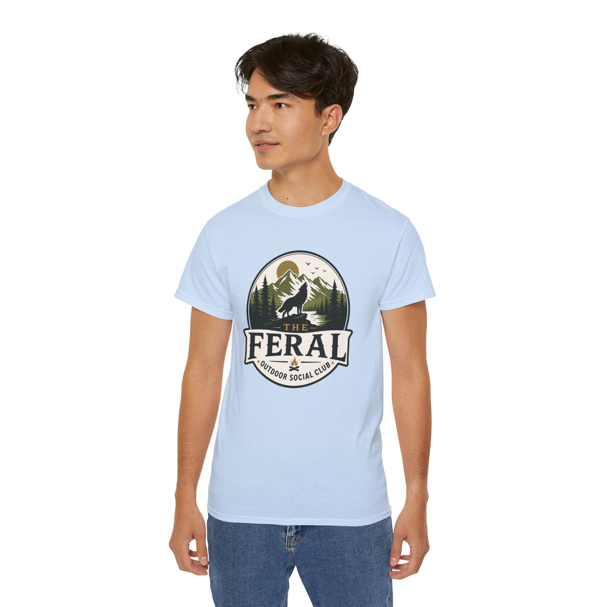 Feral Outdoor Social Club T-Shirt — Wilderness Wolf Logo Tee