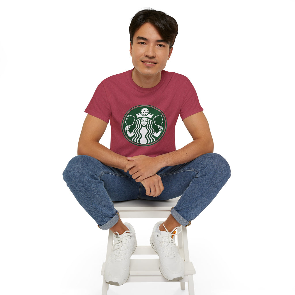 Coffee pickleball Logo Tee — Retro Mermaid Holding paddles Graphic T-Shirt