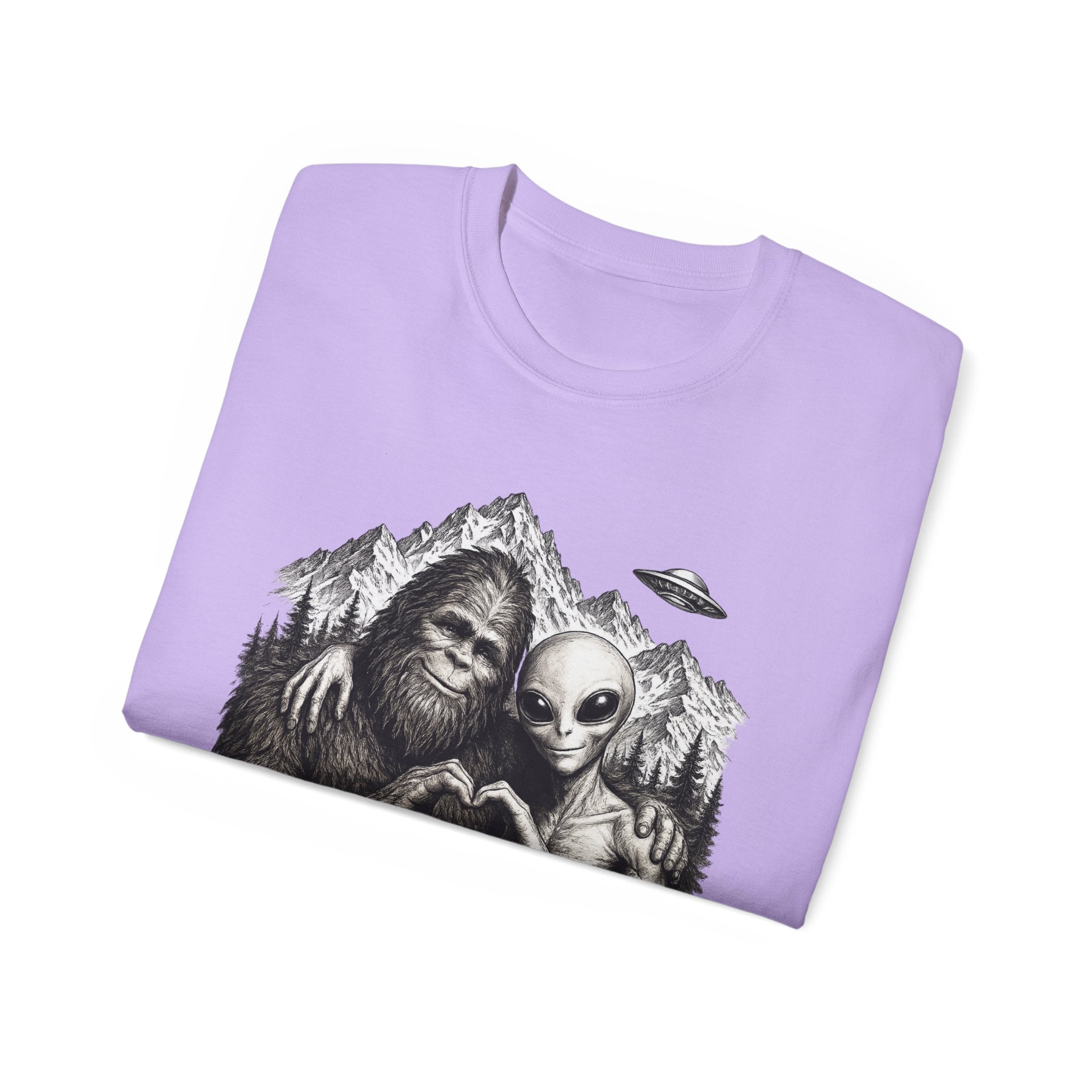 Love Is Love Tee — Bigfoot & Alien Heart Graphic T-Shirt