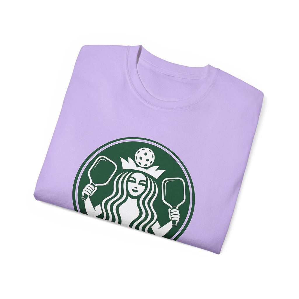 Coffee pickleball Logo Tee — Retro Mermaid Holding paddles Graphic T-Shirt