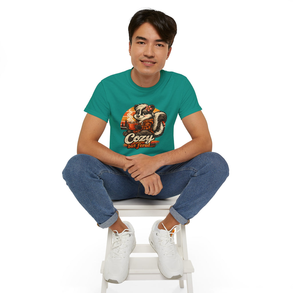 Cozy But Feral Skunk T-Shirt – Cute Retro Autumn Graphic Tee