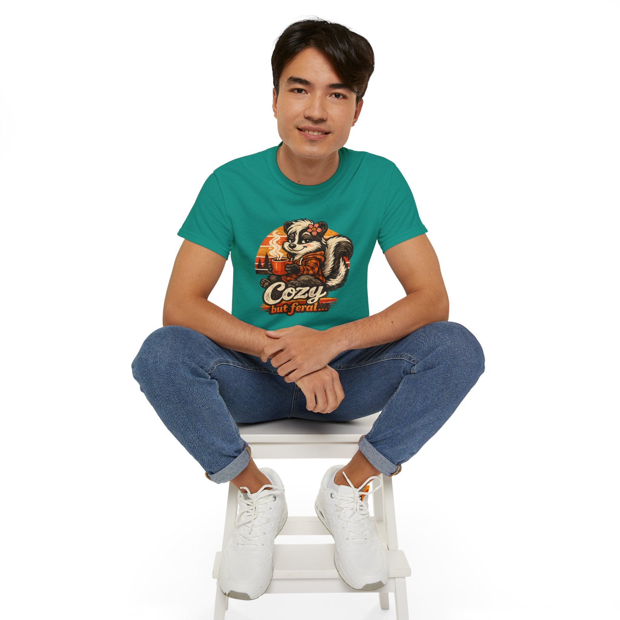 Cozy But Feral Skunk T-Shirt – Cute Retro Autumn Graphic Tee