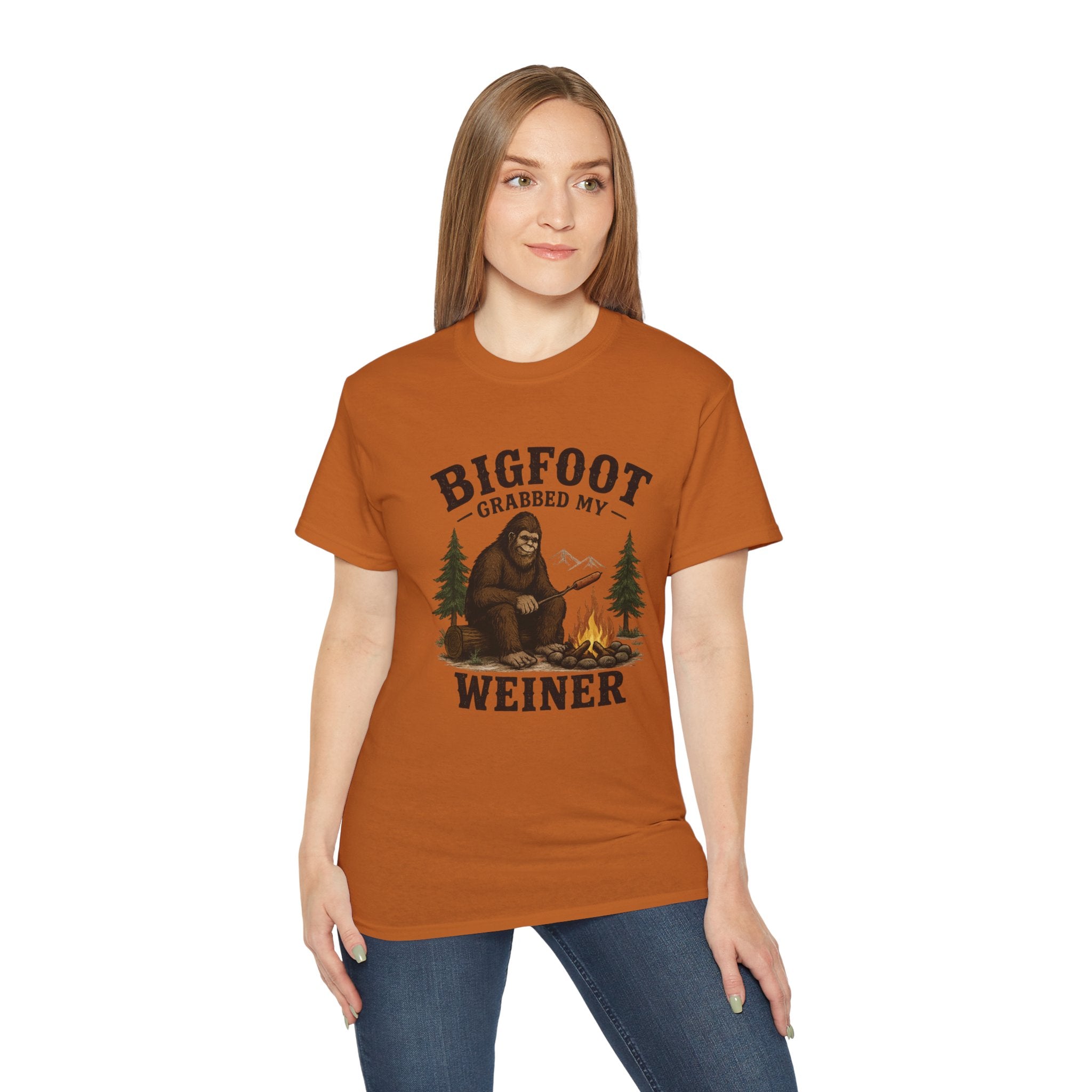 Bigfoot Grabbed My Weiner T-Shirt — Funny Camping Sasquatch Tee