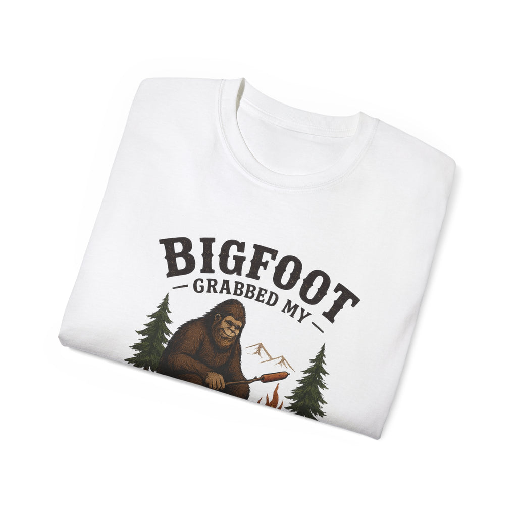 Bigfoot Grabbed My Weiner T-Shirt — Funny Camping Sasquatch Tee