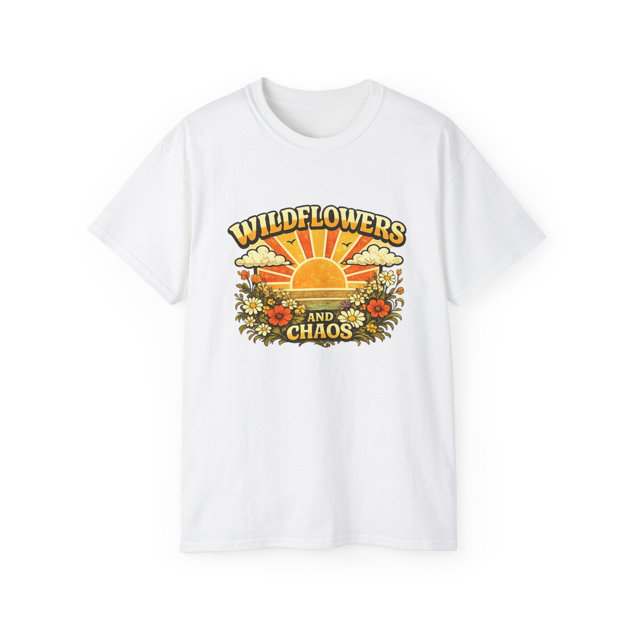 Wildflowers and Chaos Tee — Retro Sunflower Graphic T‑Shirt
