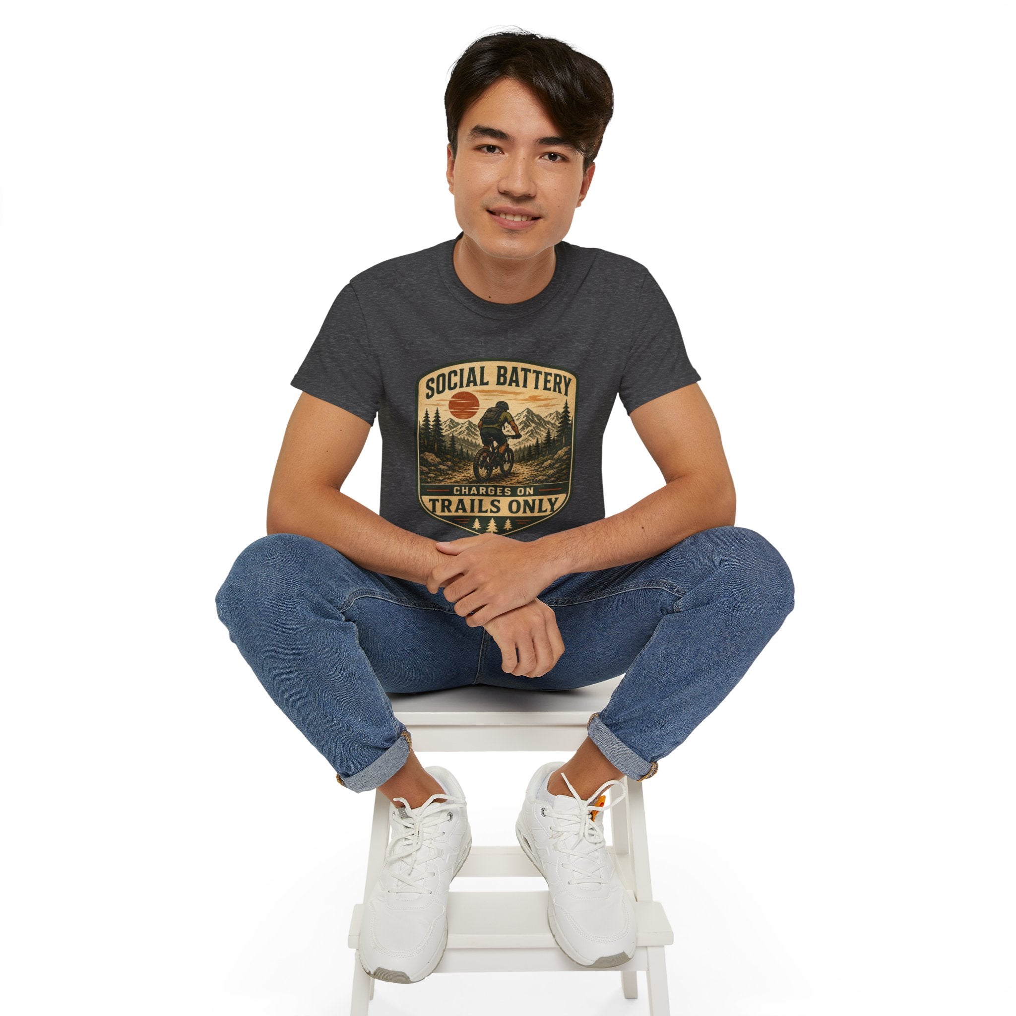 Mountain Biking Tee — "Social Battery Charges on Trails Only" Graphic T‑Shirt